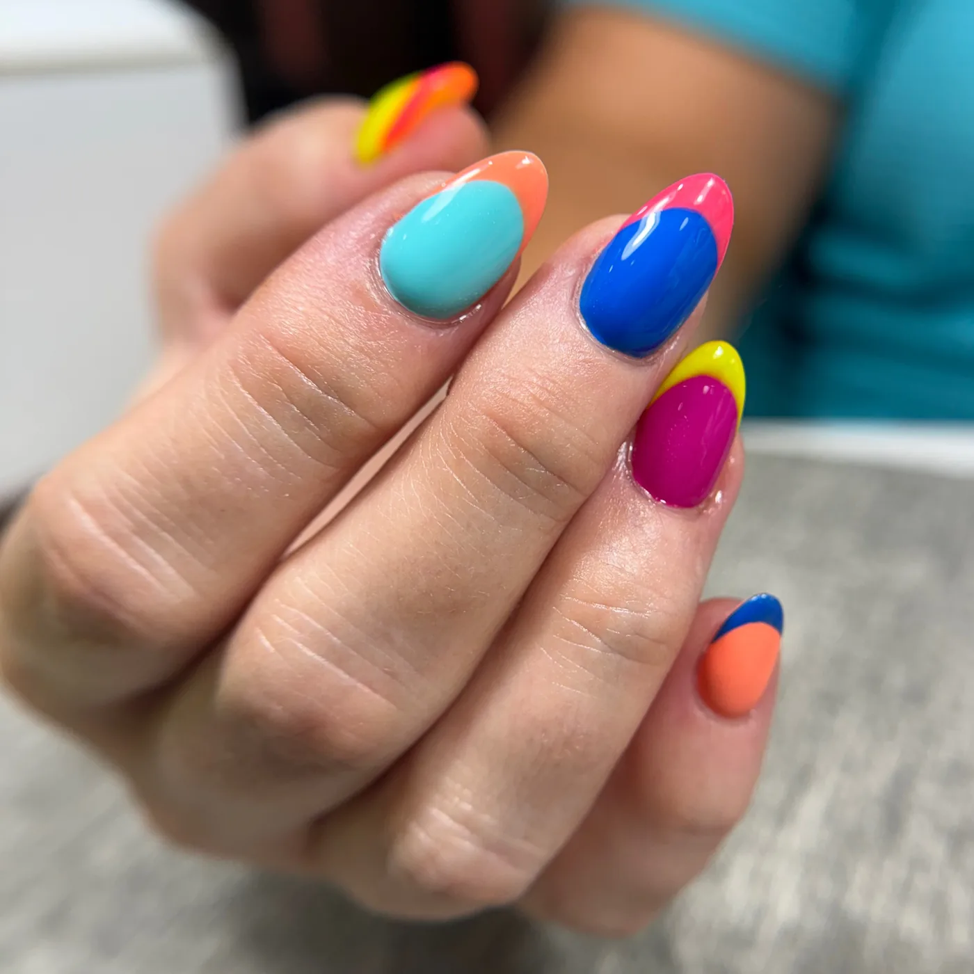 Bright Short Nails in Turquoise, Blue, Magenta, and Orange — DauOGPSJA5QMay Nails Corvallis.jpg