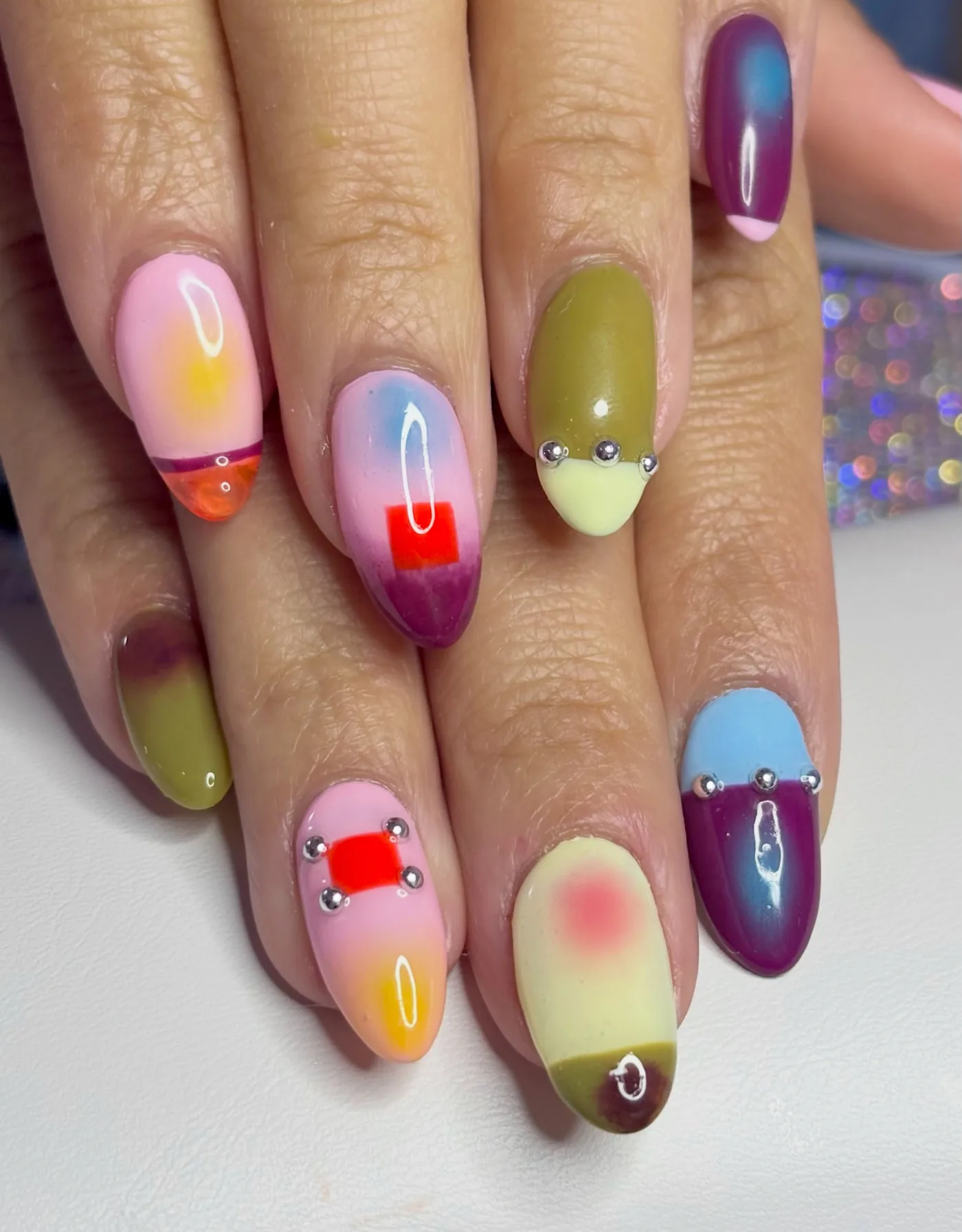 Colorful Short Nails with Tiny Red, Blue, and Yellow Details — DbQ3YyZxouqirene the nail tech.jpg