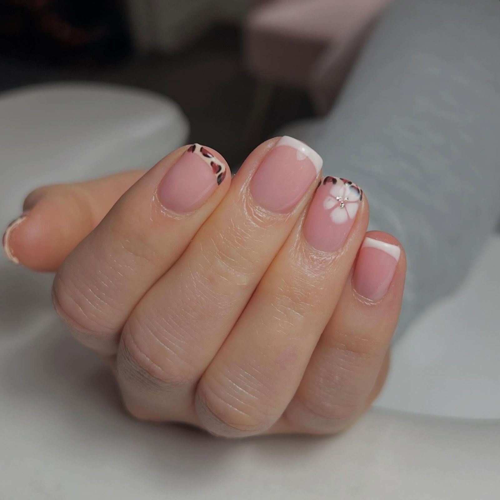 Short Blush Pink Nails with White French Tips
