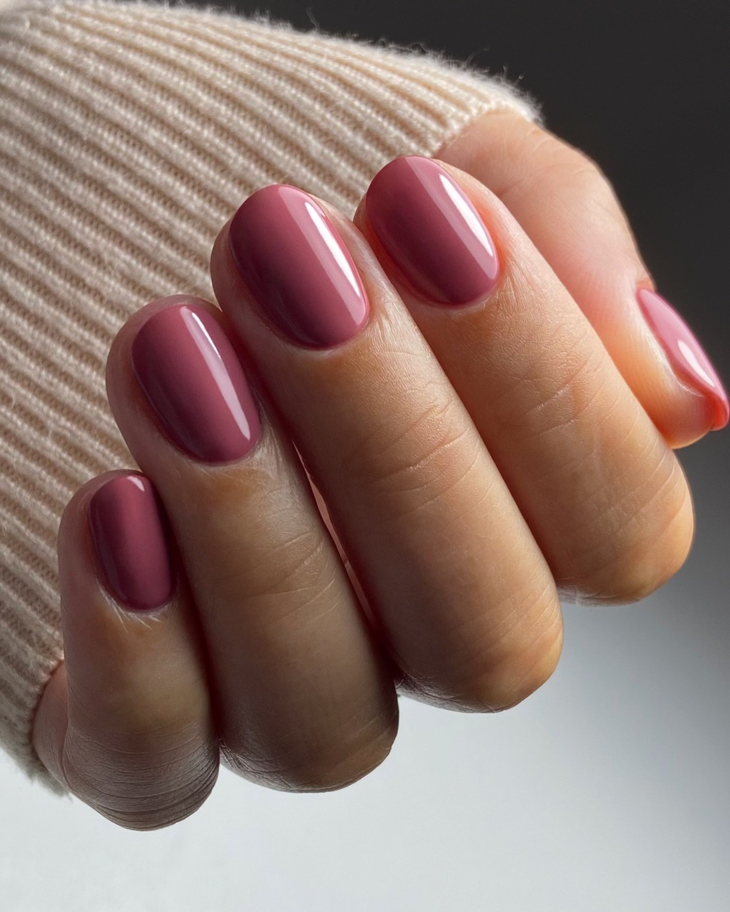 Short Deep Berry Nails with a Glossy Finish