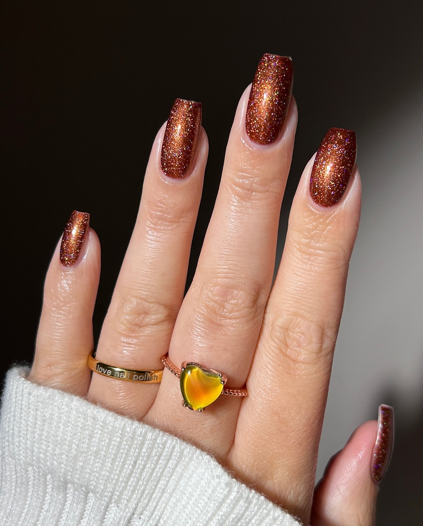 Copper Glitter Almond Nails