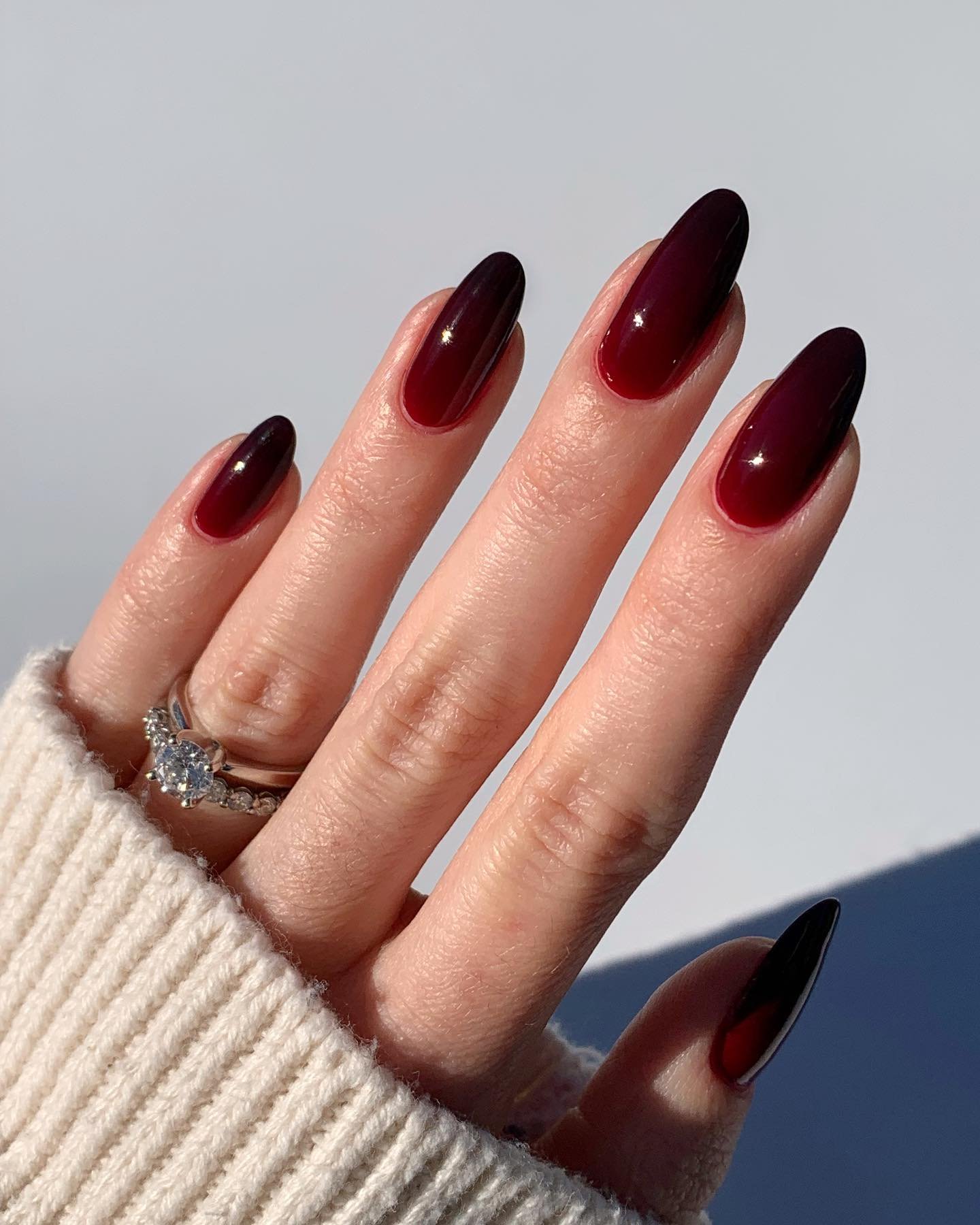 Glossy Burgundy Almond Nails