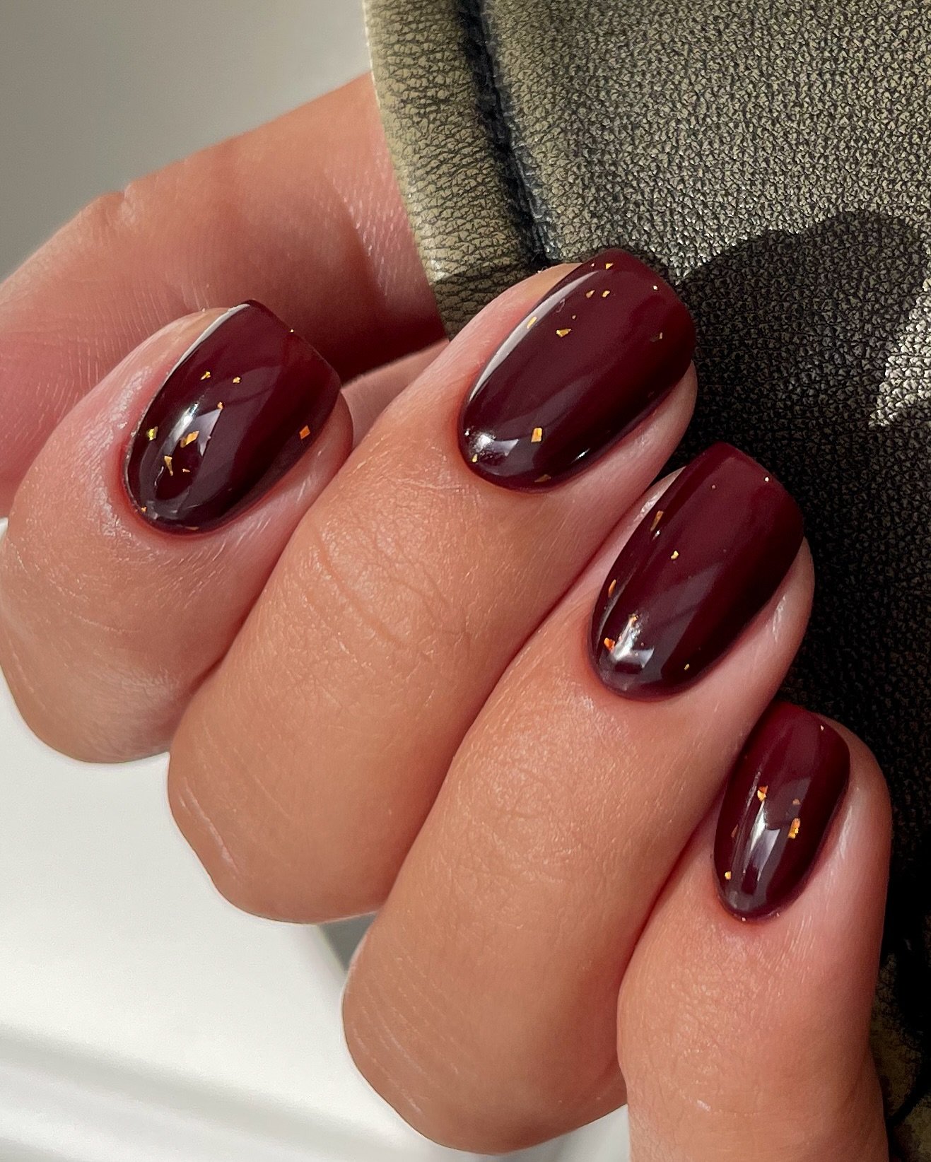 Glossy Burgundy Oval Nails