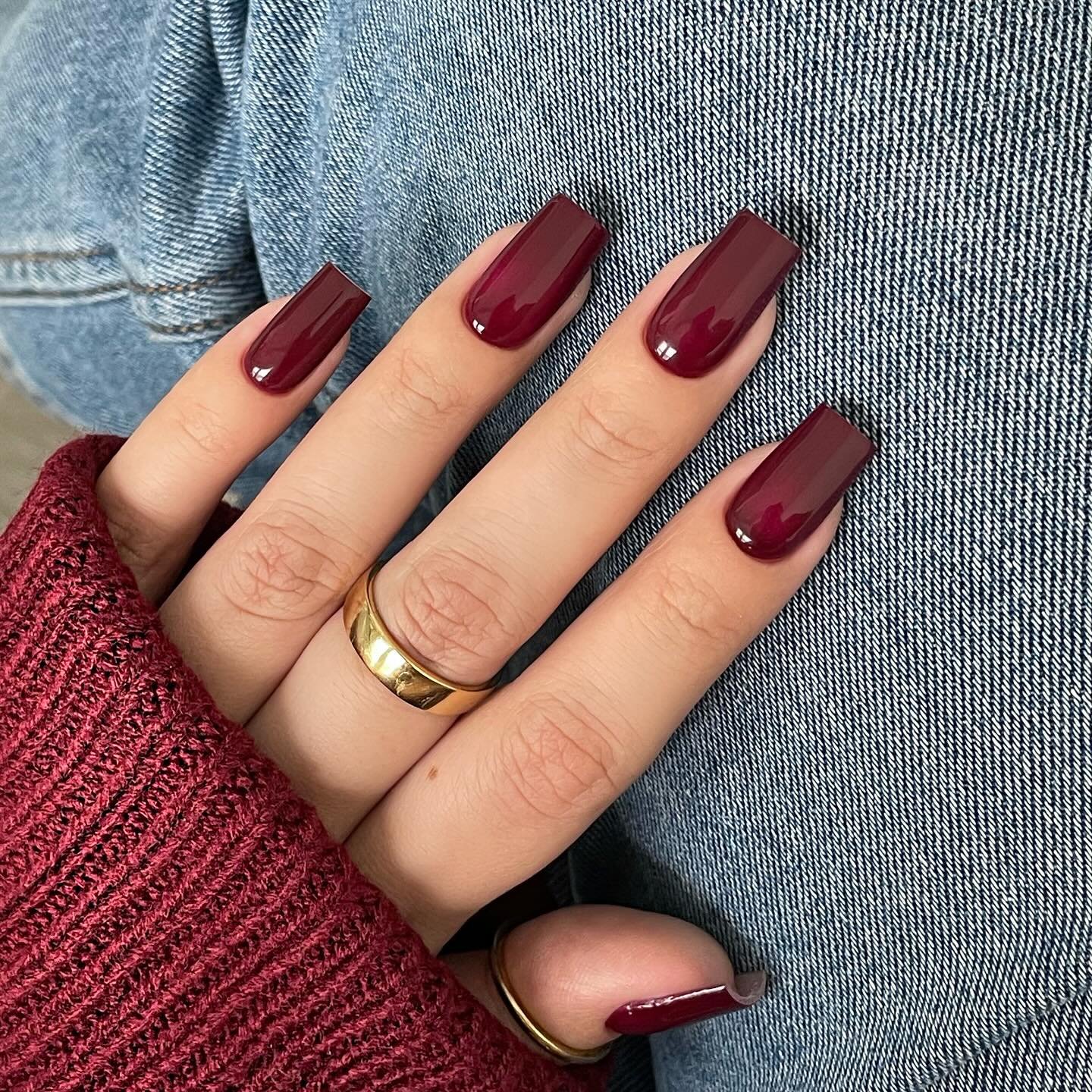Deep Burgundy Square Nails