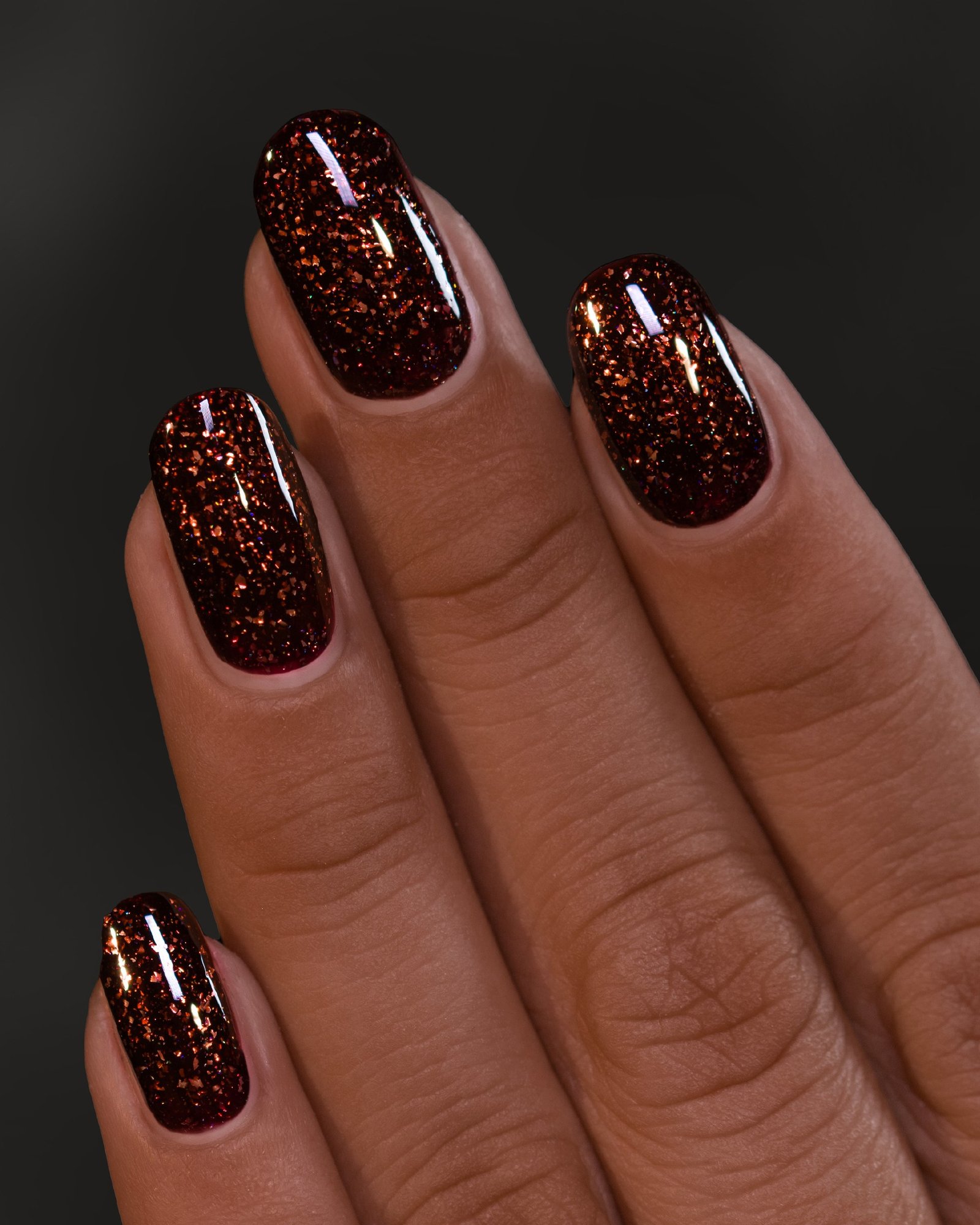 Dark Brown Glitter Square Nails