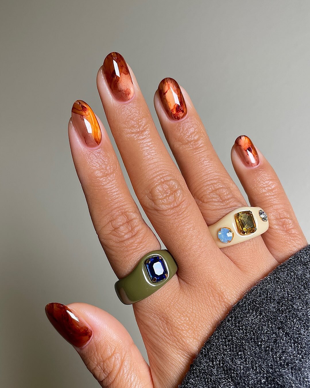 Sheer Nude Nails with Rust Brown Tips