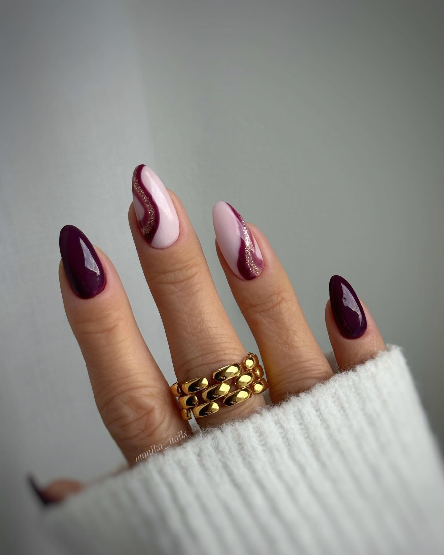 Purple and Nude Nails with Gold Textured Accents