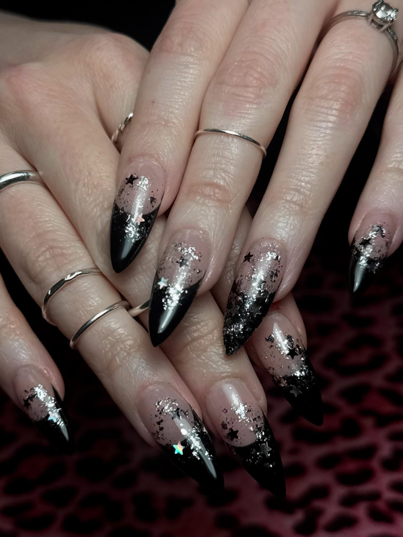 Black and Silver Flame Accent Nails