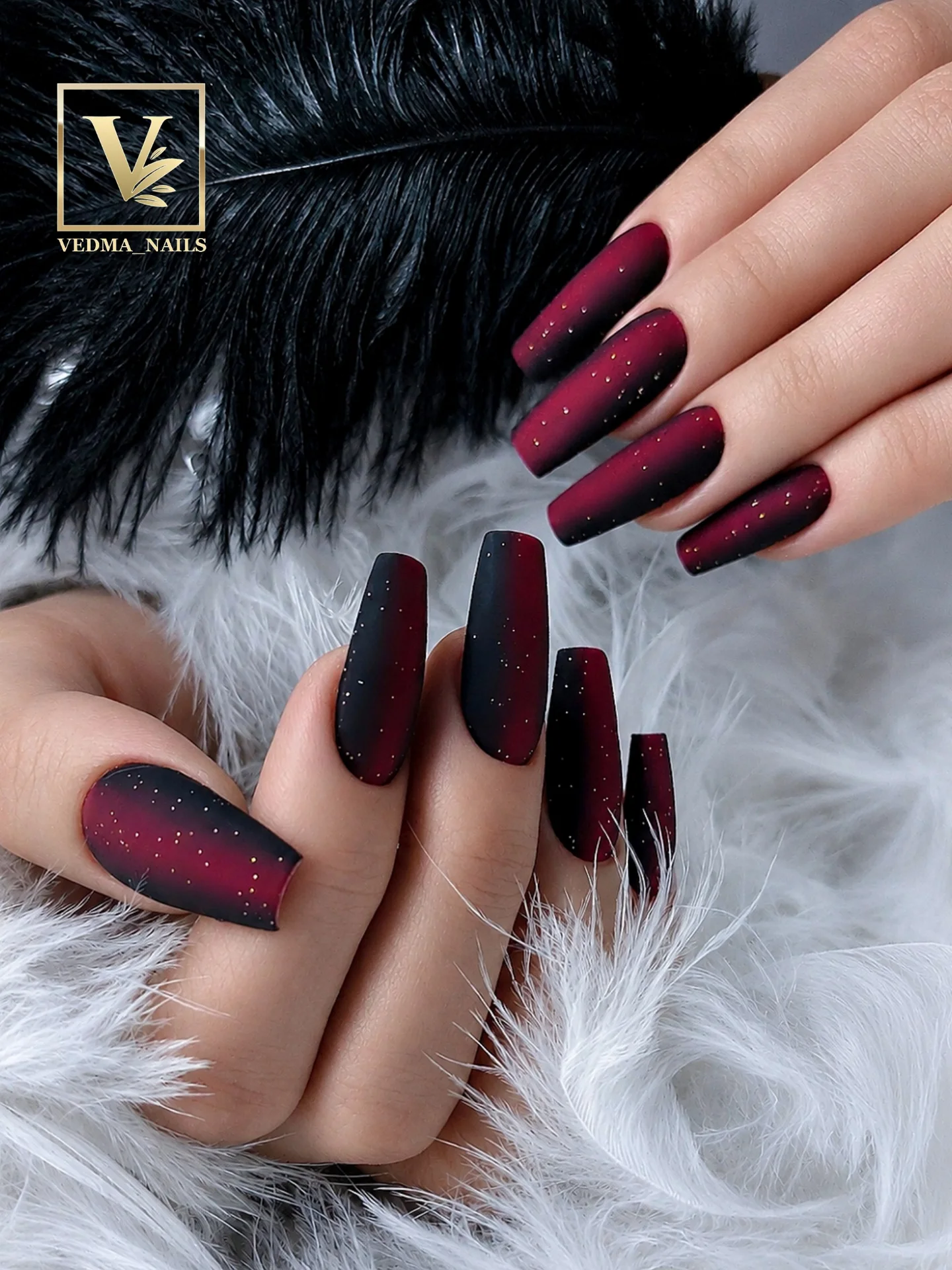 Deep Burgundy Coffin Nails with Black Accents
