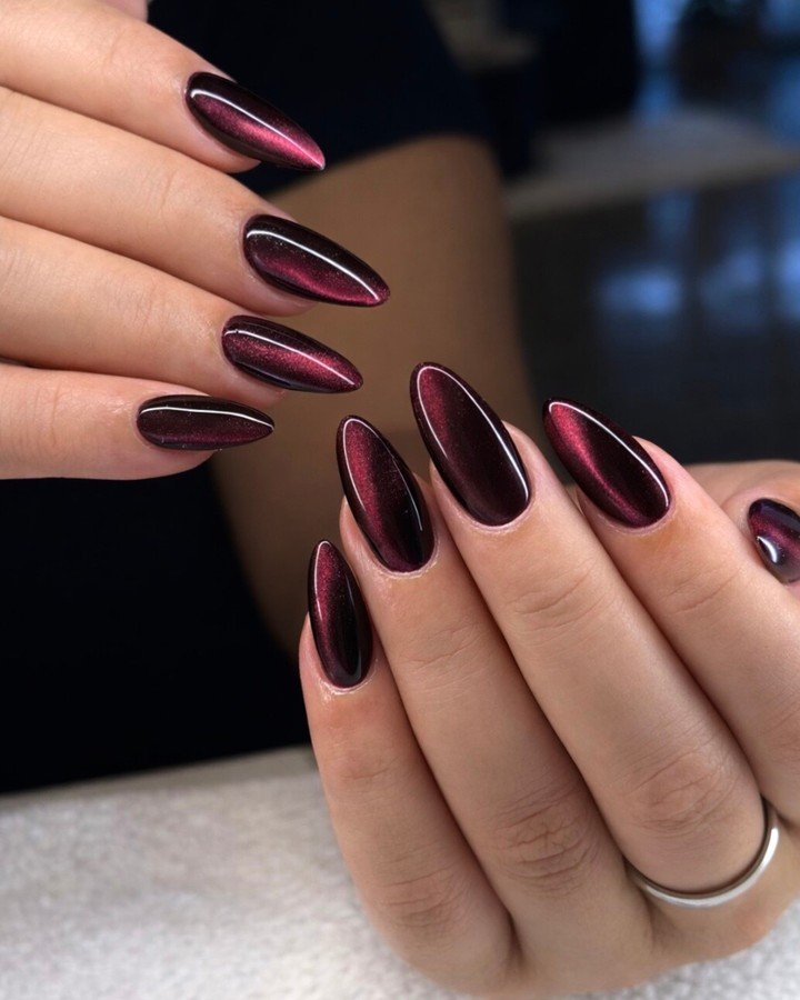 Deep Wine Stiletto Nails with a Soft Gradient