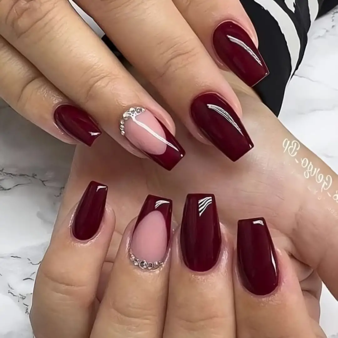 Burgundy and Blush Nails with Fine Accent Details
