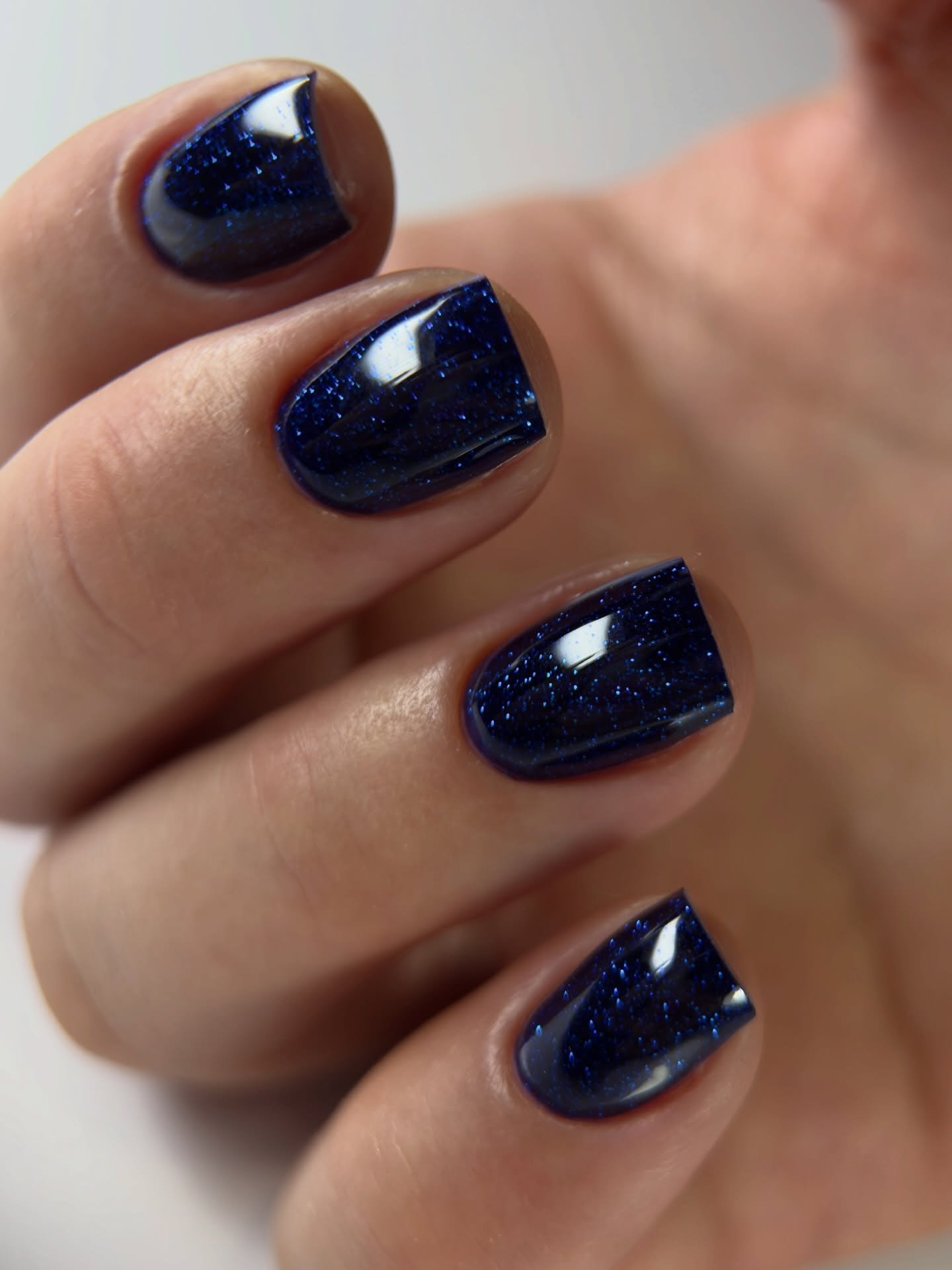 Deep Blue Square Nails with Fine Sparkle