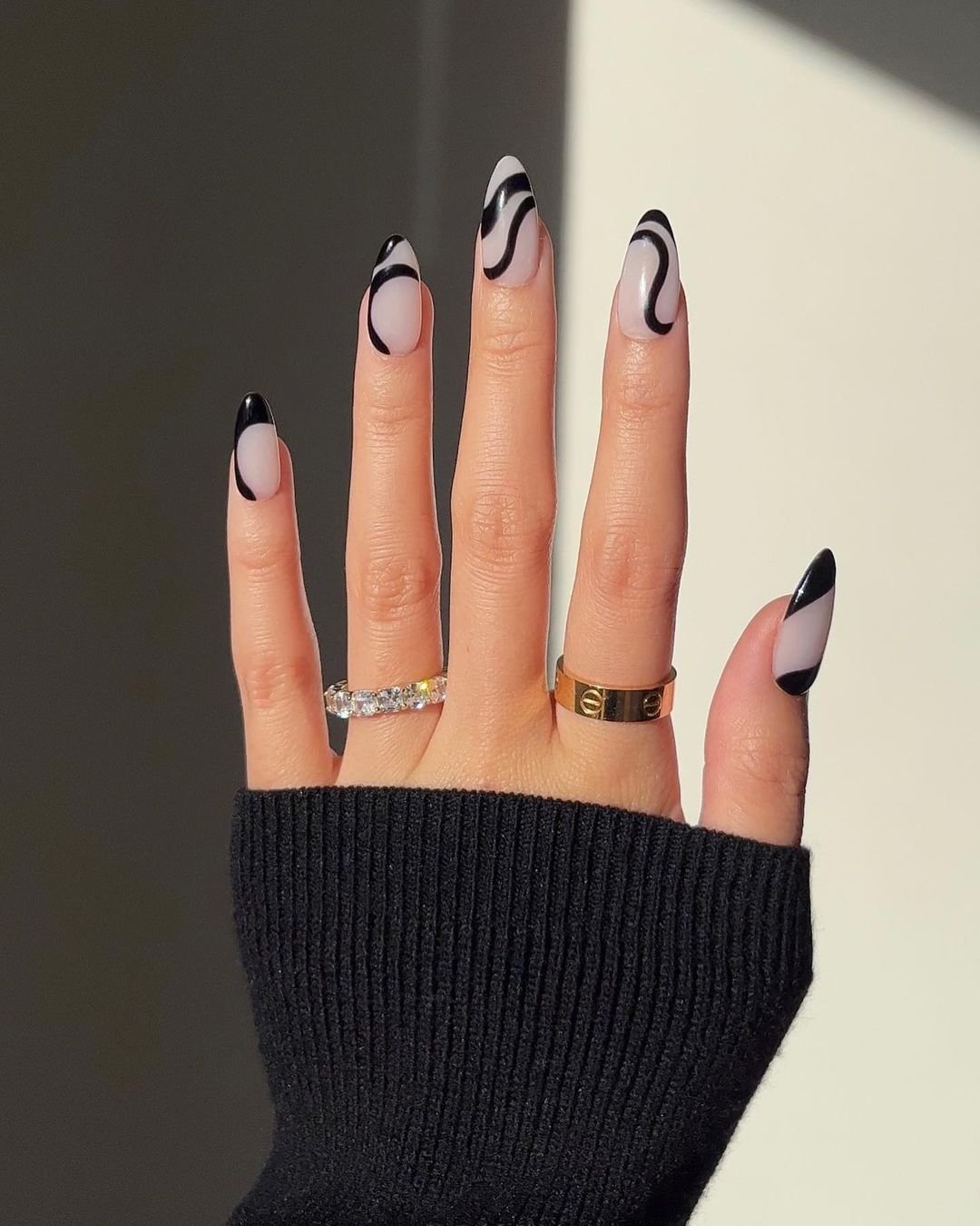 Black and Pale Pink French-Tip Nails