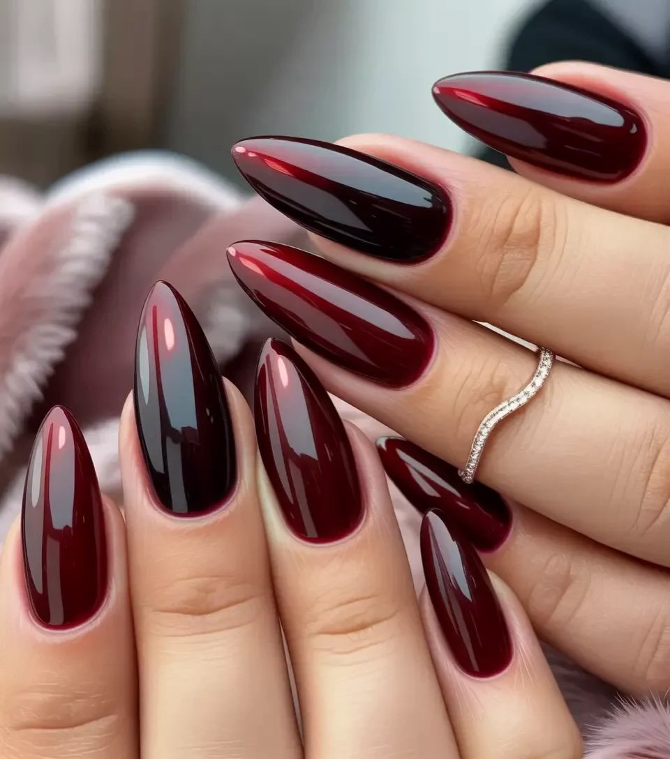 Deep Burgundy Stiletto Nails