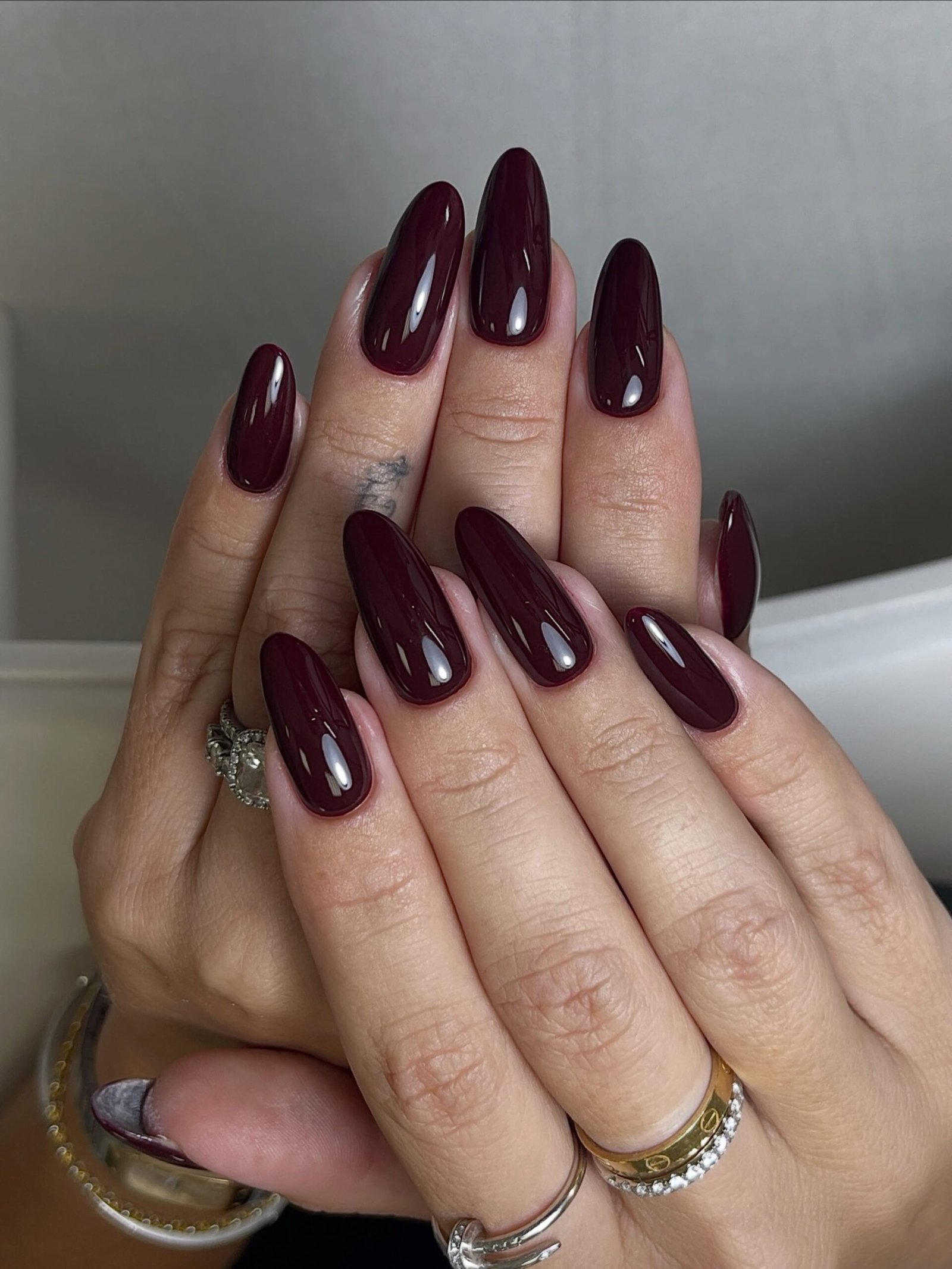 Dark Burgundy Almond Nails