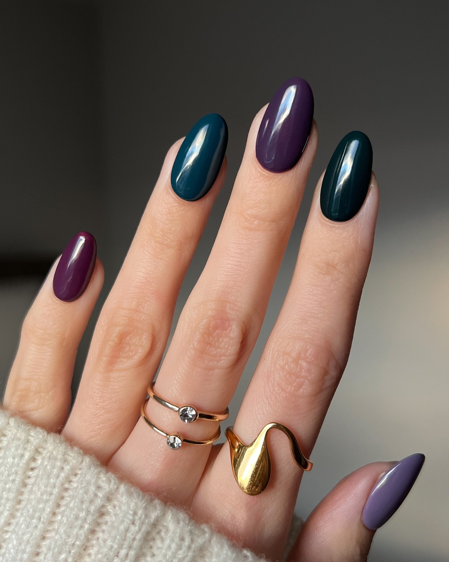 Teal and Purple Almond Nails