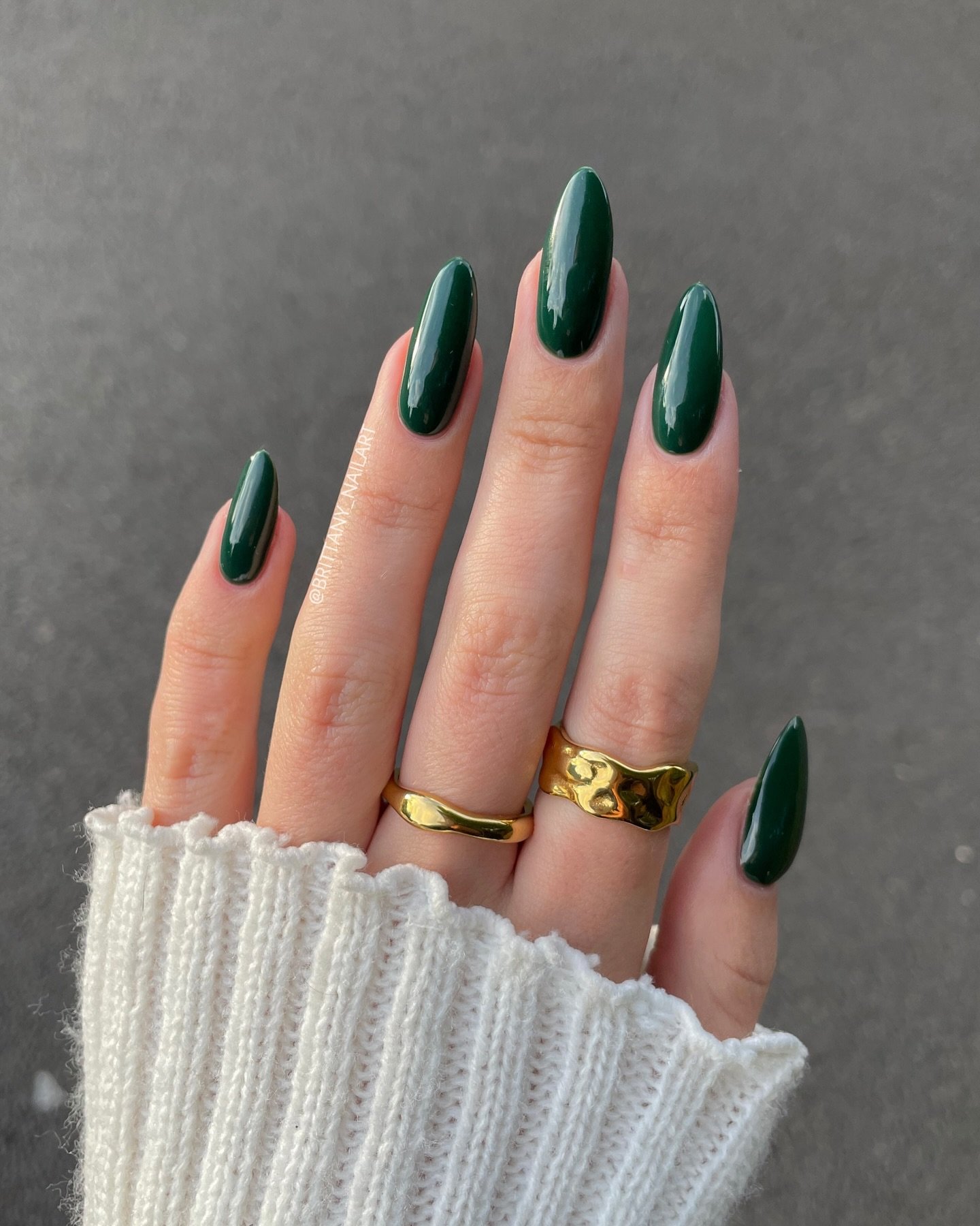 Deep Green Almond Nails