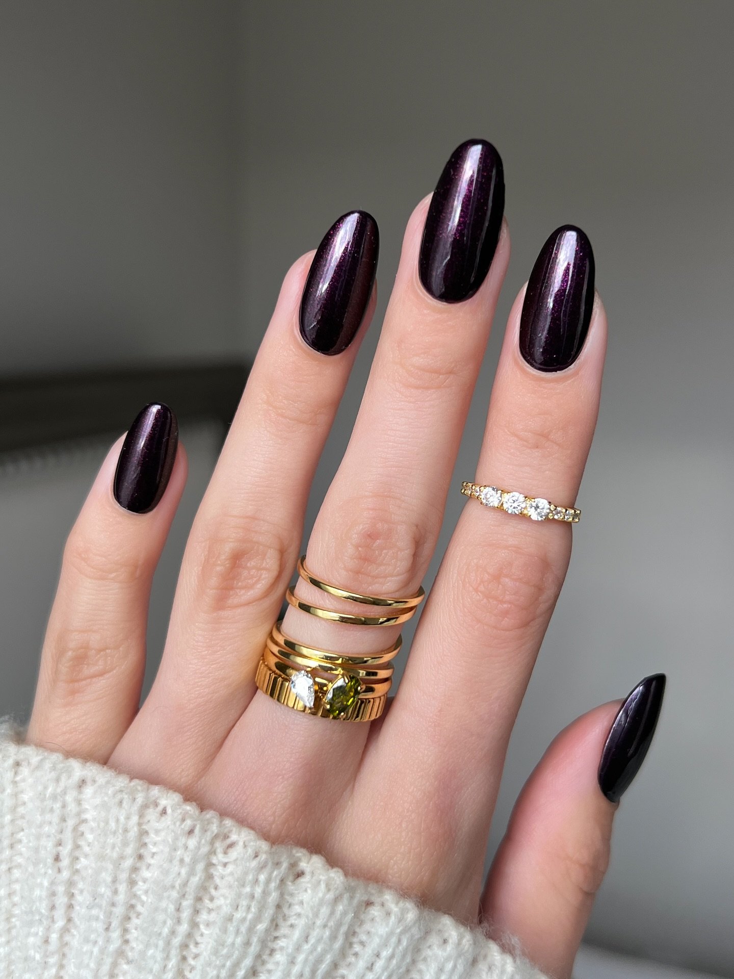 Purple and Burgundy Almond Nails