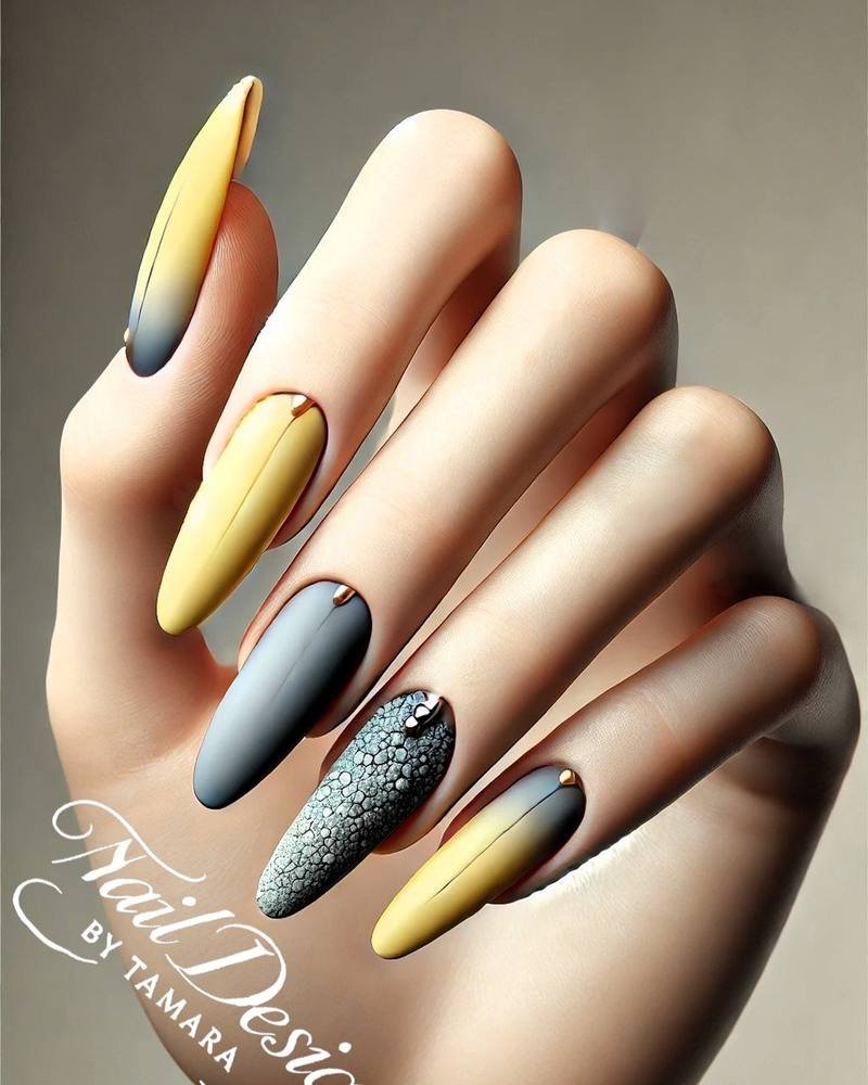 Multicolor Yellow, Orange, Blue, and Green Nails