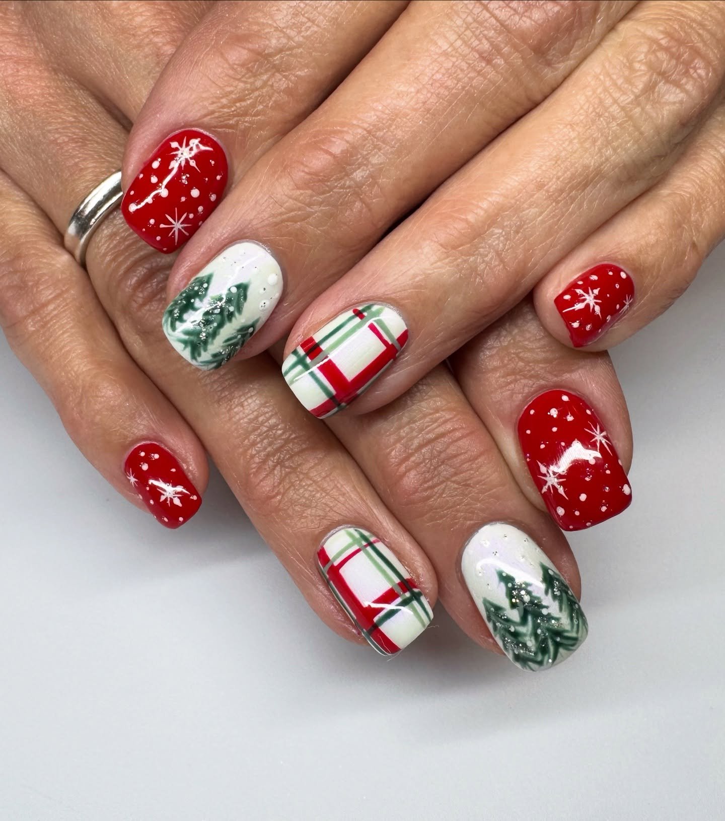 Red, White, Green, and Plaid Christmas Nails