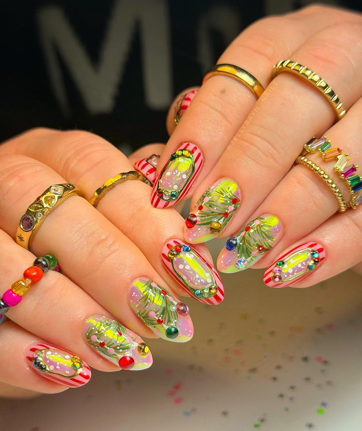 Bright Multicolor Festive Embellished Nails