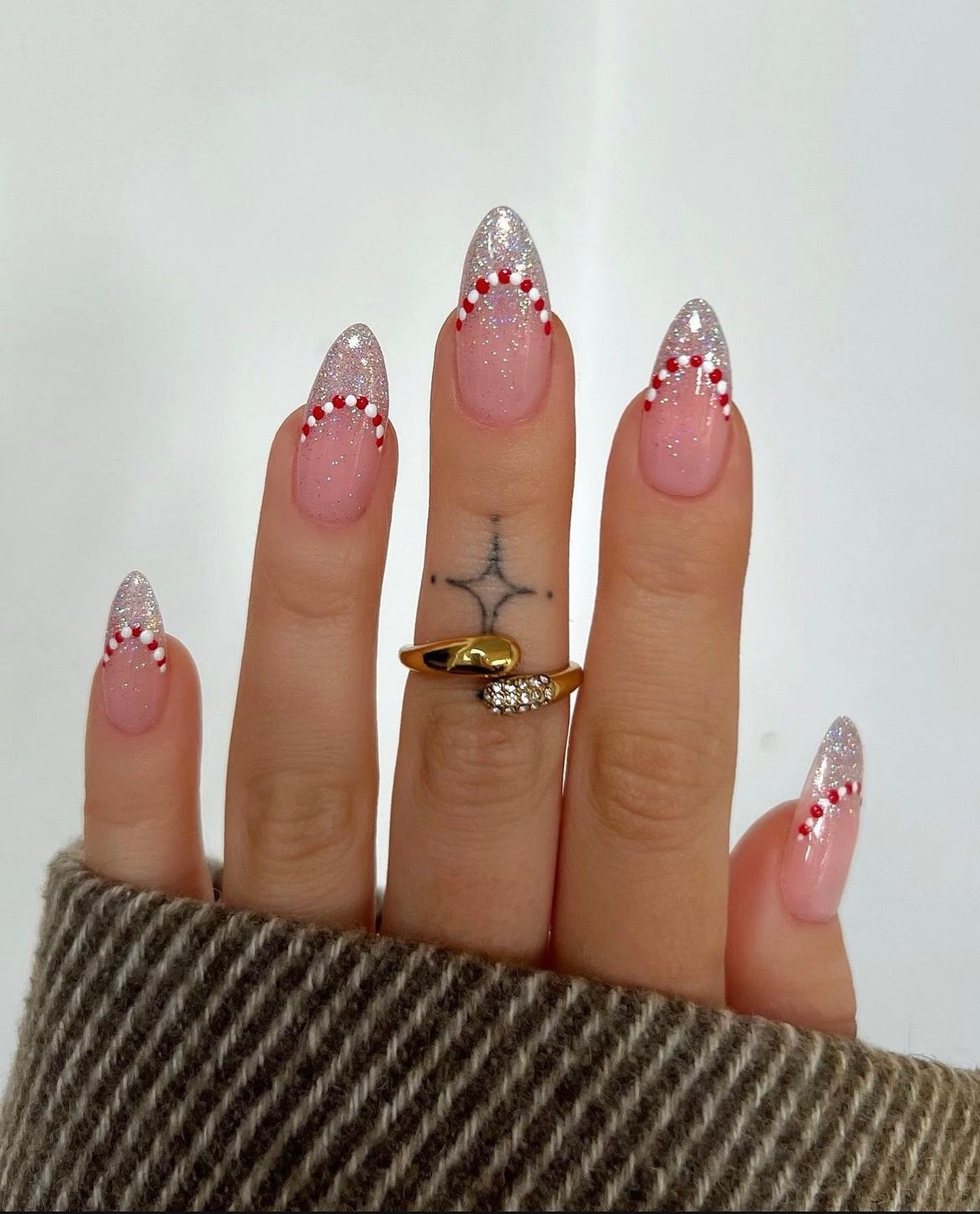 Sheer Pink Nails with Tiny Red and White Details