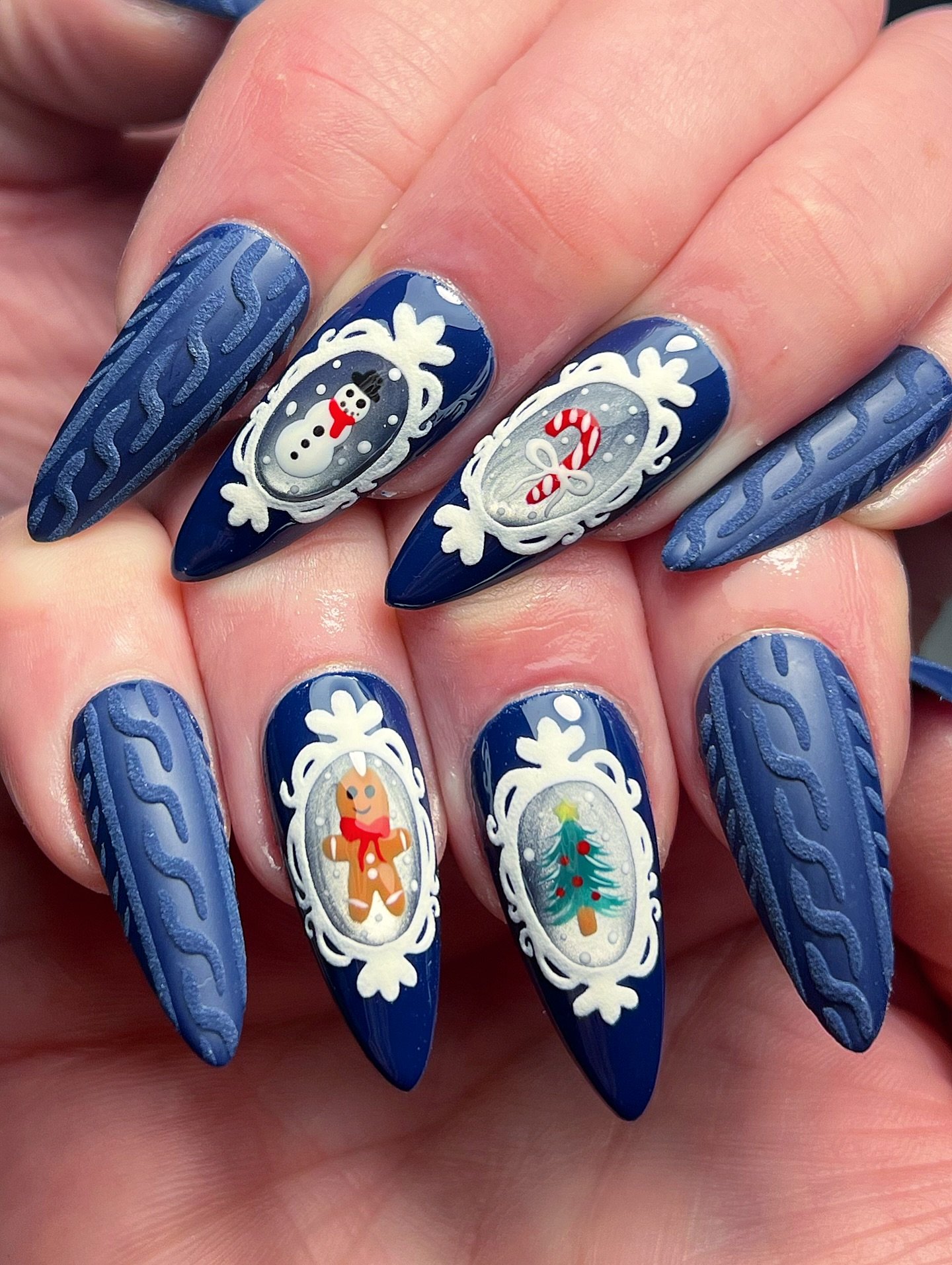 Navy Blue Ornate Holiday Nails