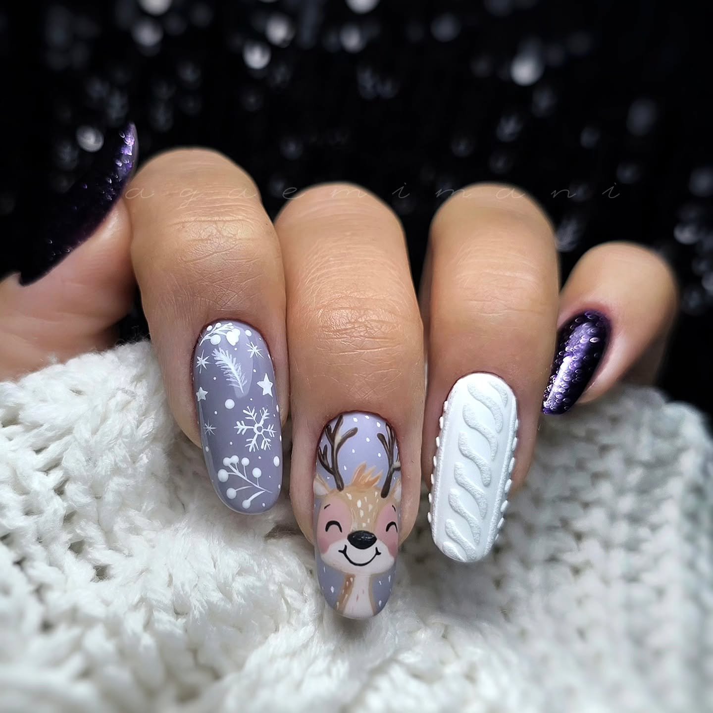 Lavender and White Nails with a Small Character Accent