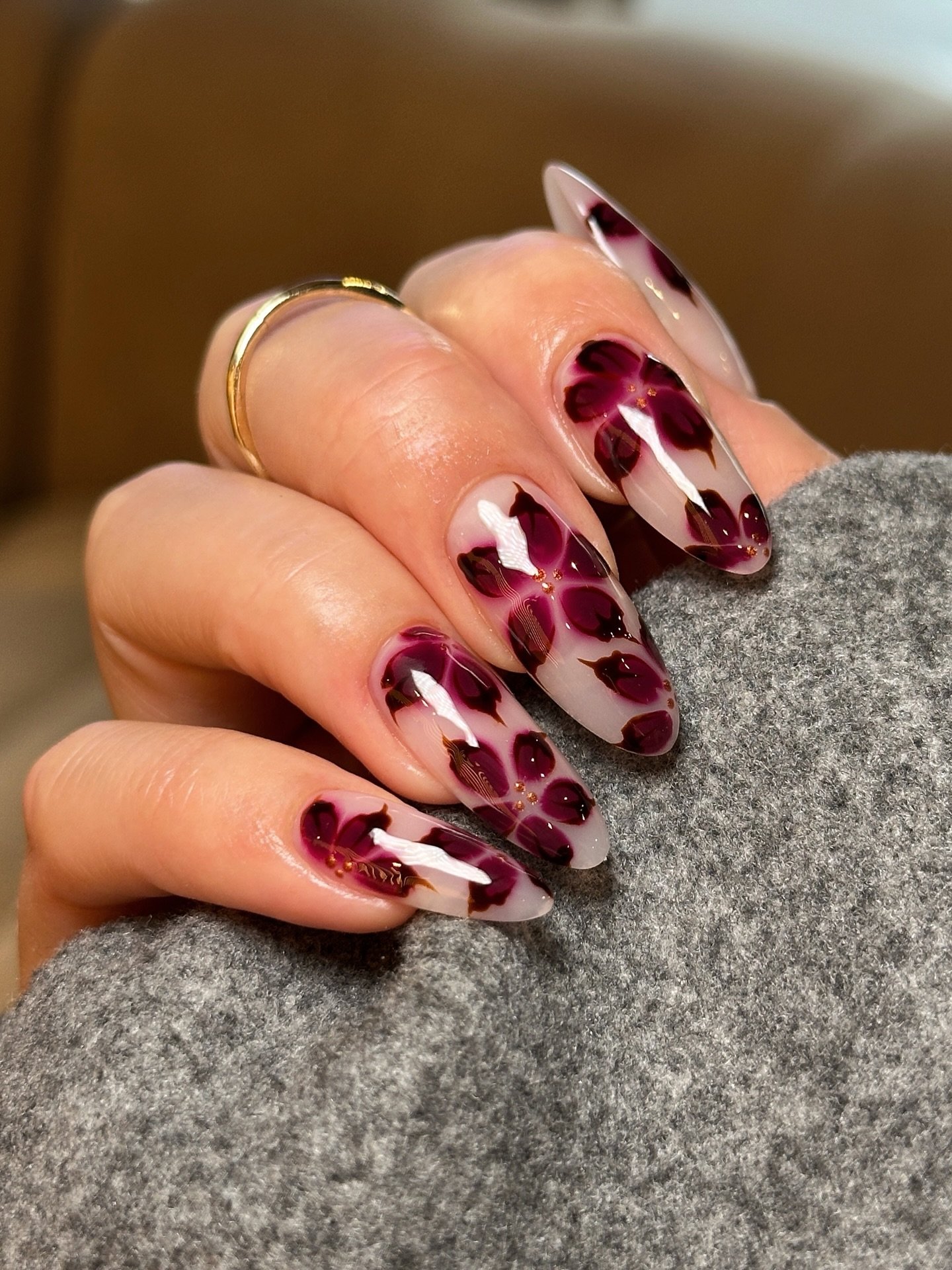 Burgundy Leopard Nails with White Accents