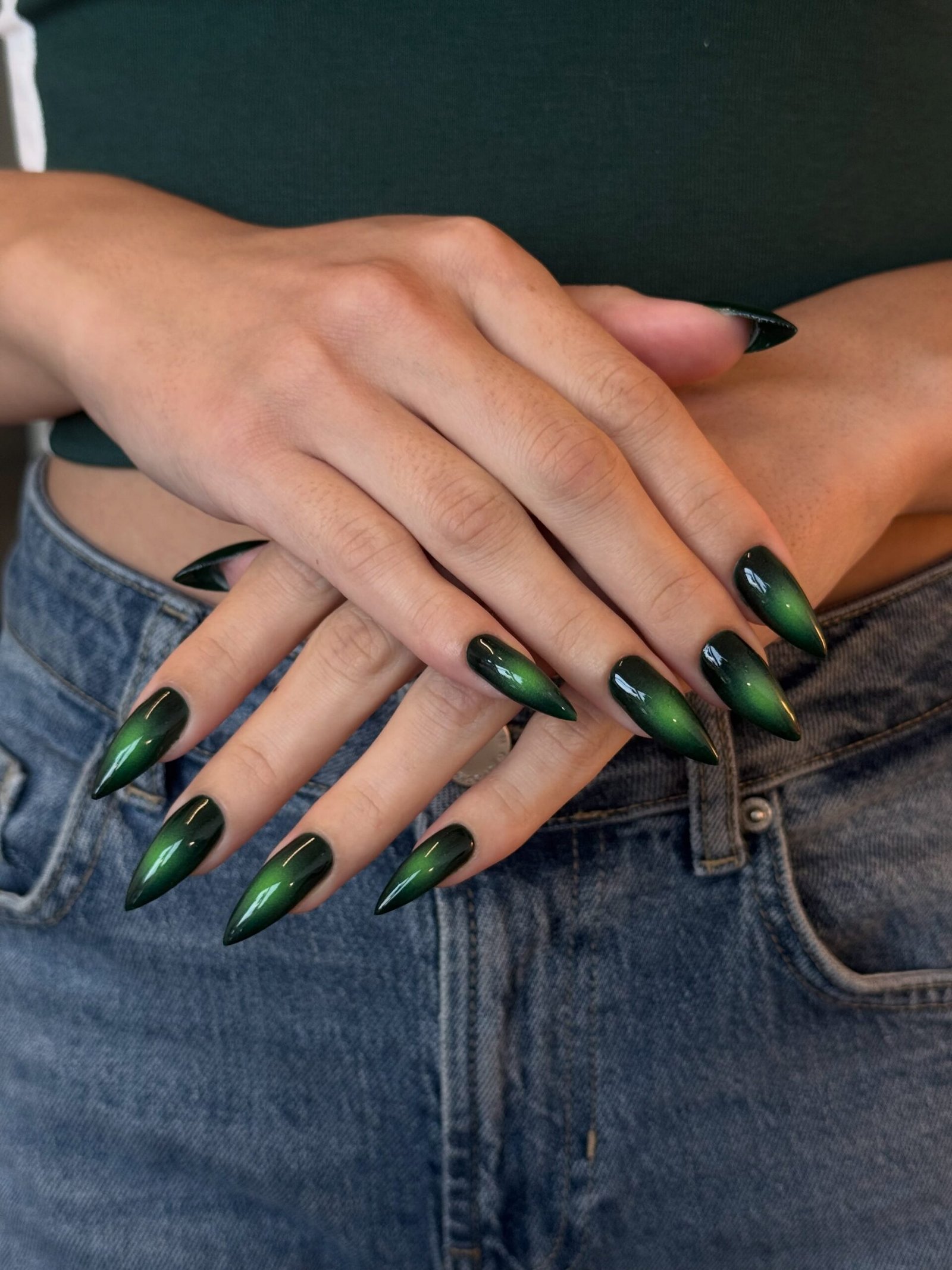 Short Emerald Green Aura Nails