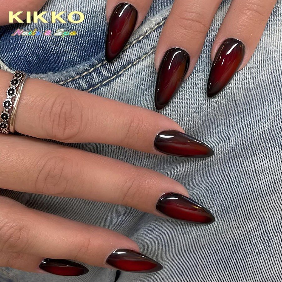 Glossy Burgundy Almond Nails