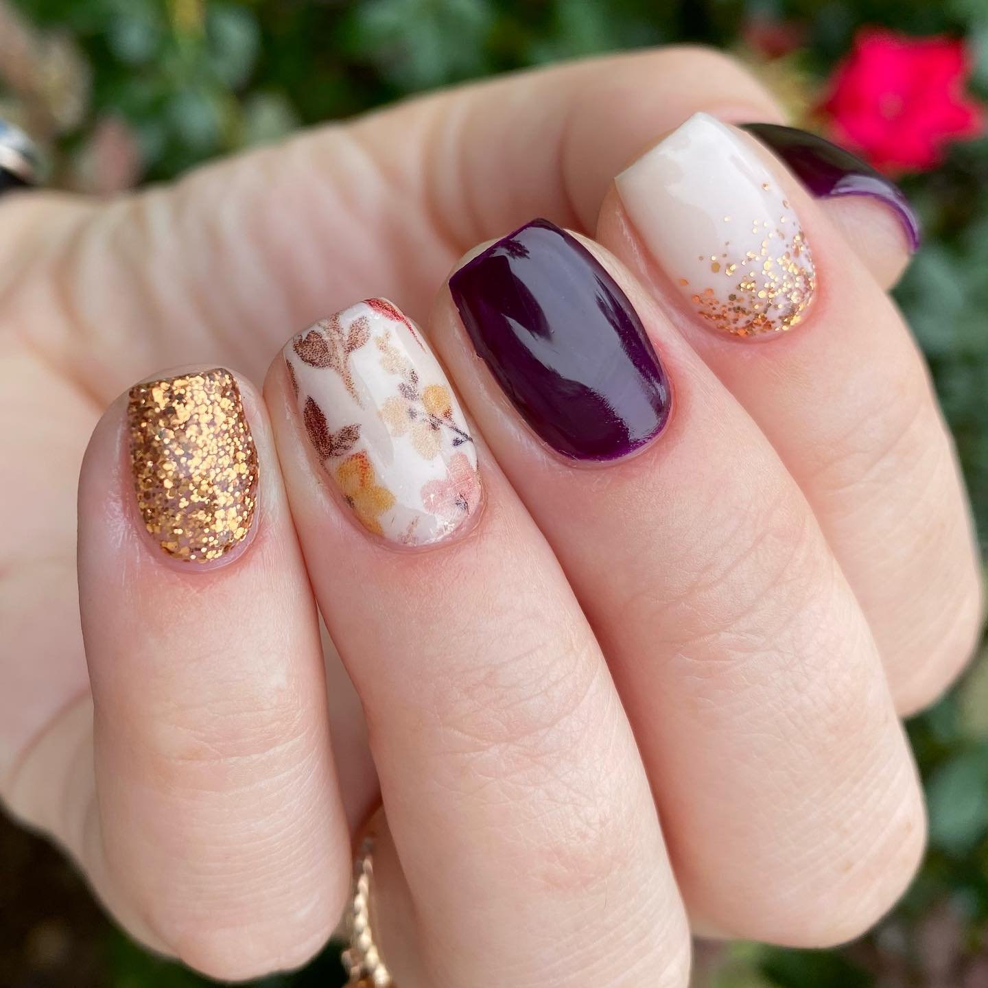 Mixed Autumn Dip Nails with Glitter and Marble Accents