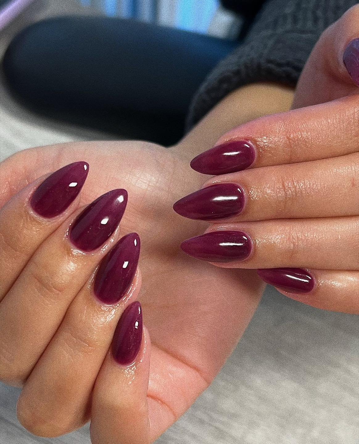 Glossy Plum Almond Nails