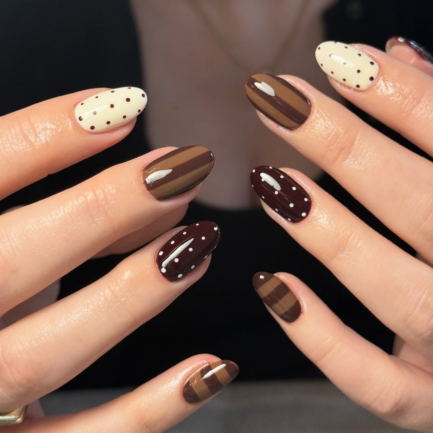 Brown and Cream Mixed Fall Nails