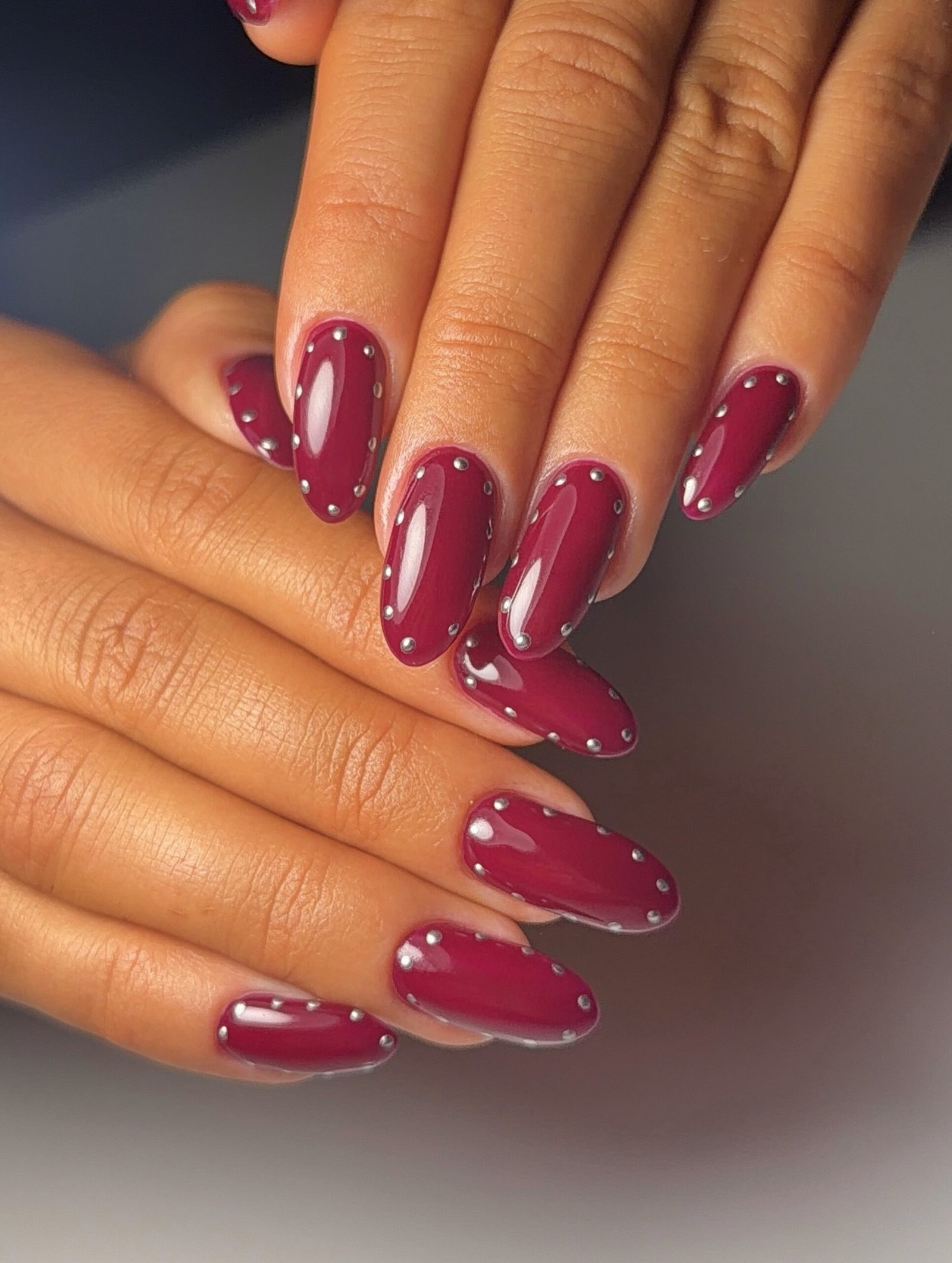 Bright Magenta Almond Nails with Glitter