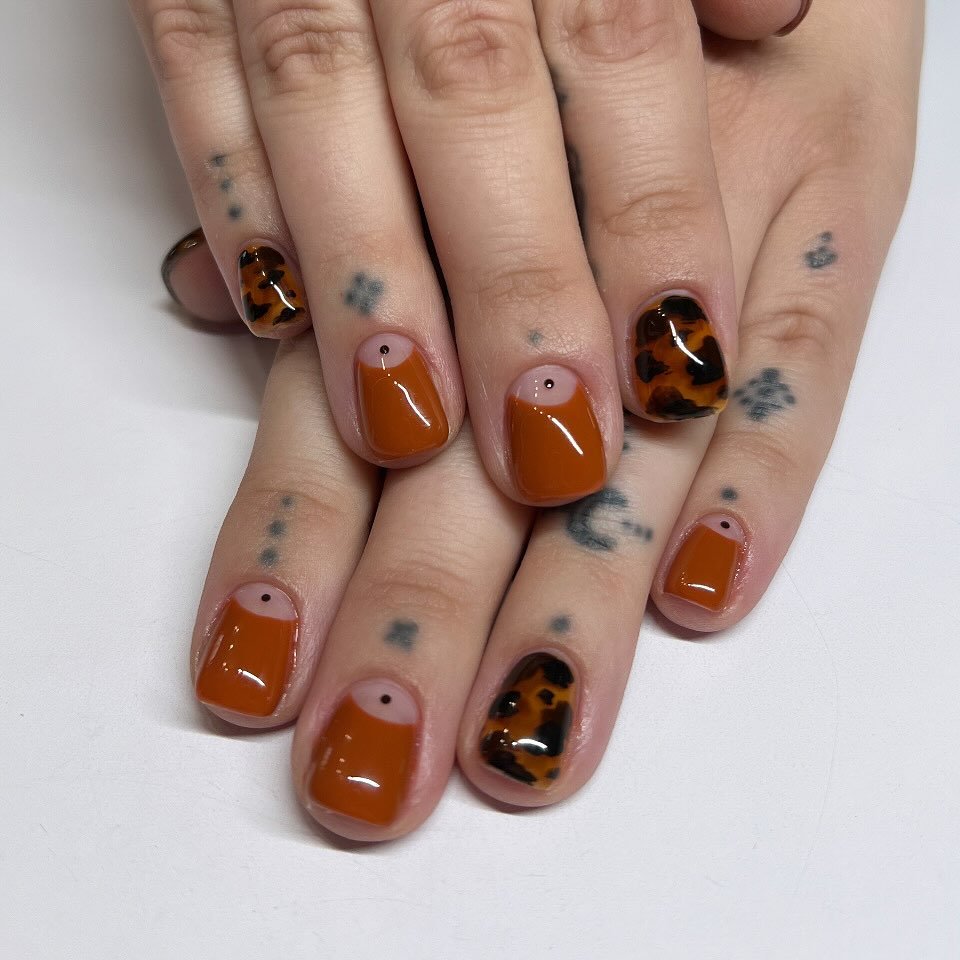 Short Caramel Brown Nails with Tiny Cuticle Details