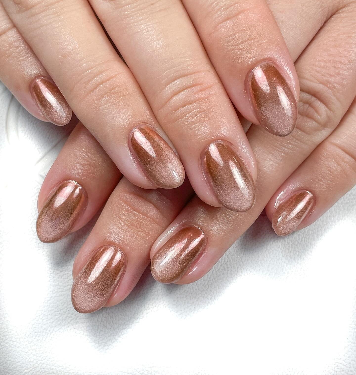 Soft Rose-Gold Chrome Nails