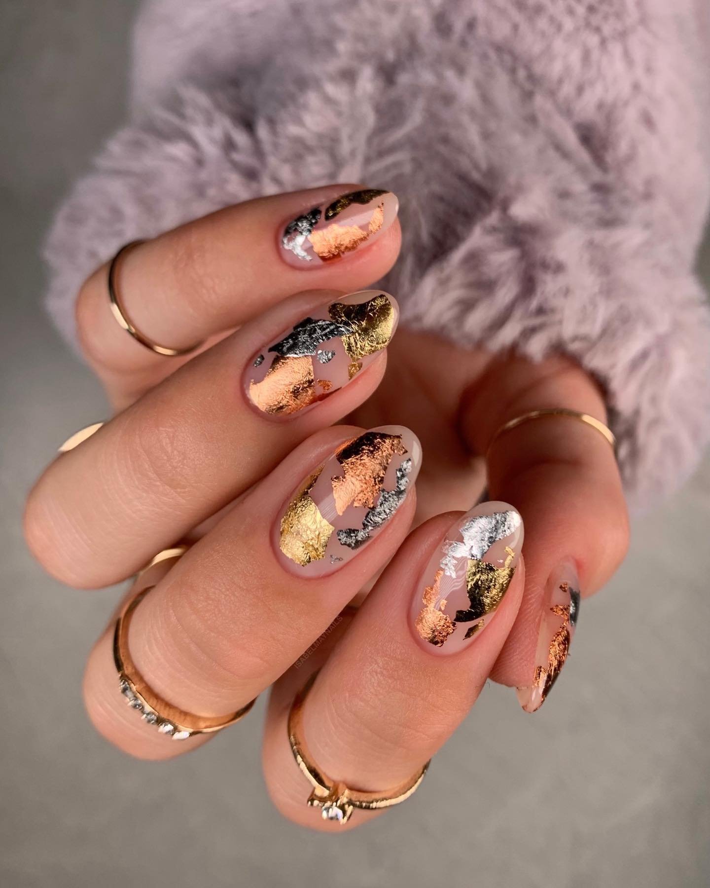 Autumn Floral Nails with Copper and Gold Accents