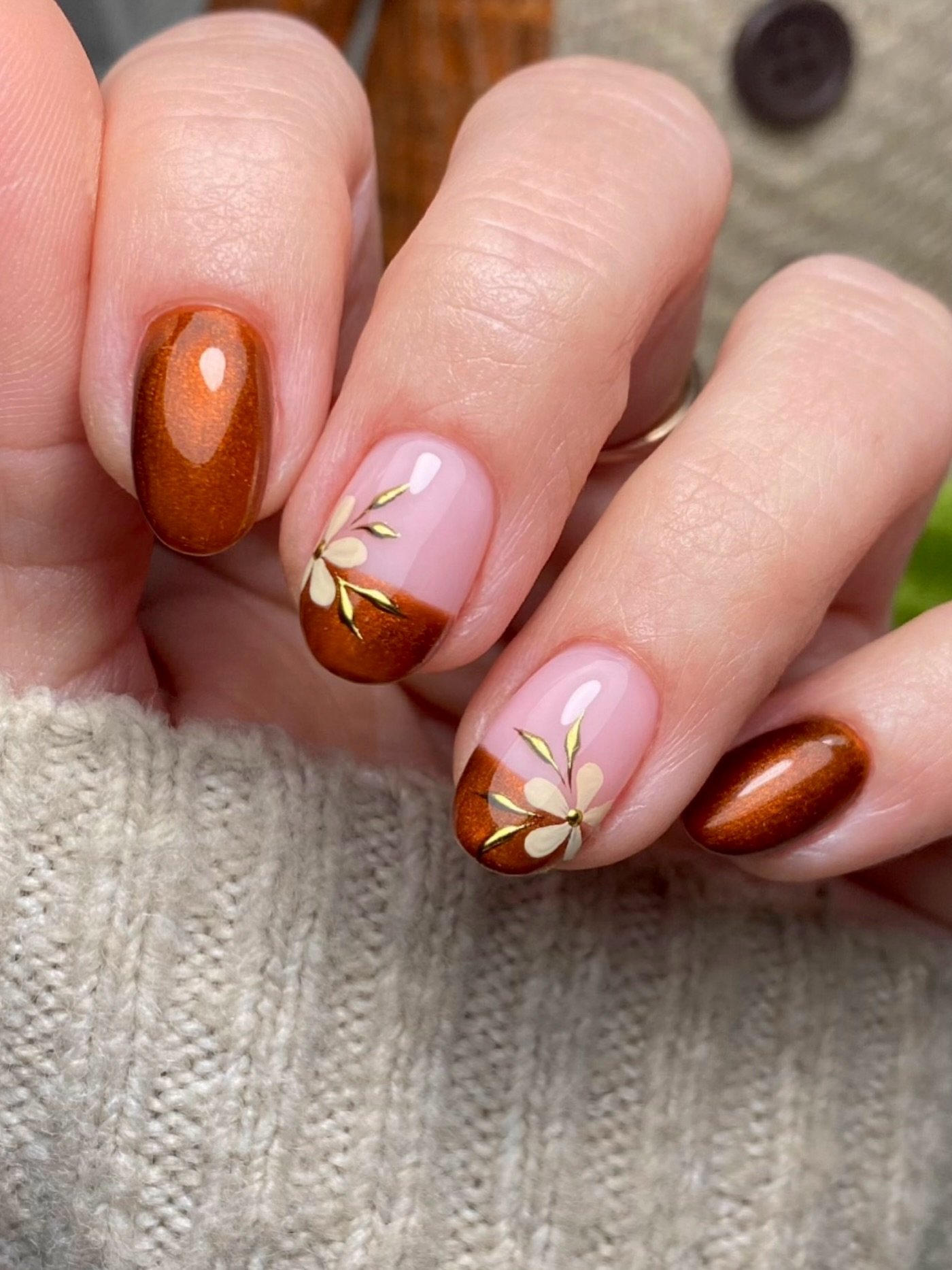 Copper Brown Nails with Tiny Gold Accents