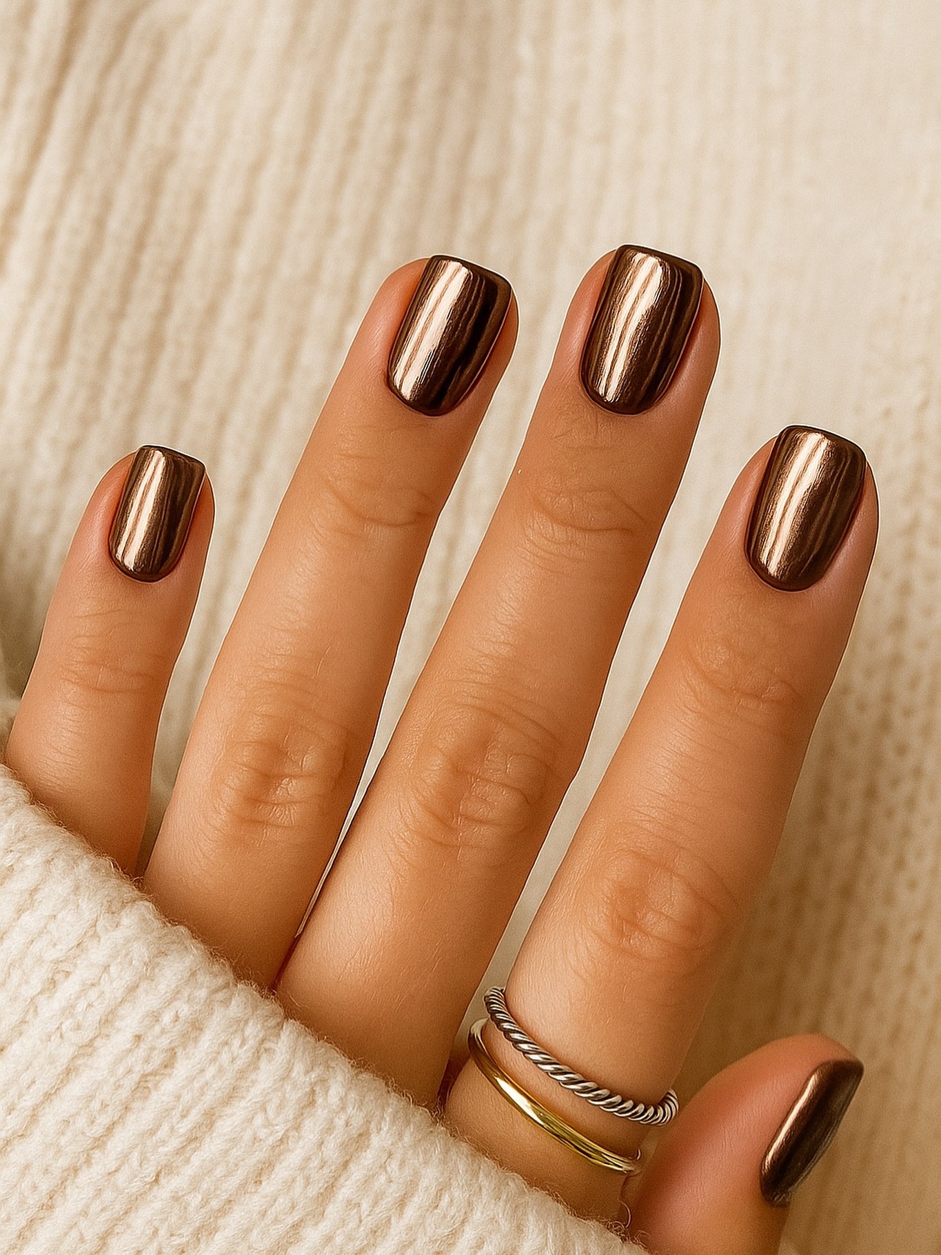 Minimal Copper Chrome Nails