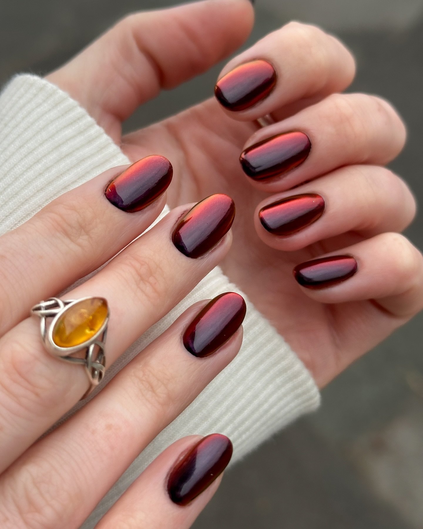 Plum and Copper Chrome Color-Block Nails