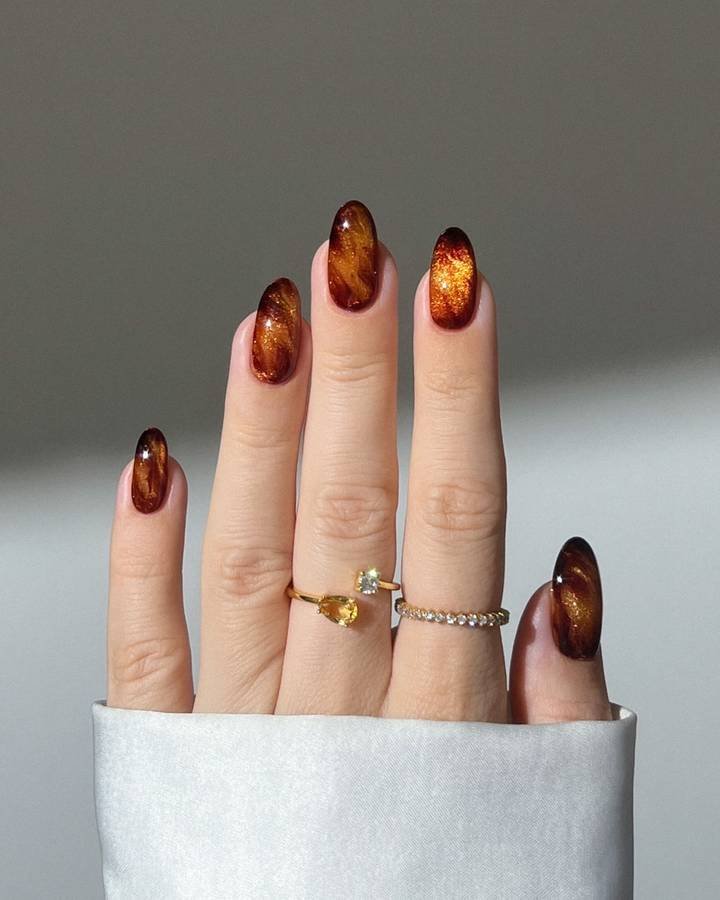 Glowing Brown Amber Nails