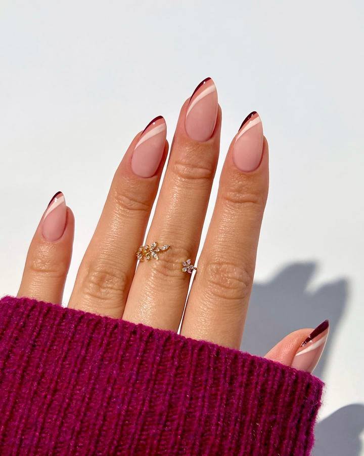 Sheer Pink Nails with Dark Red Tips