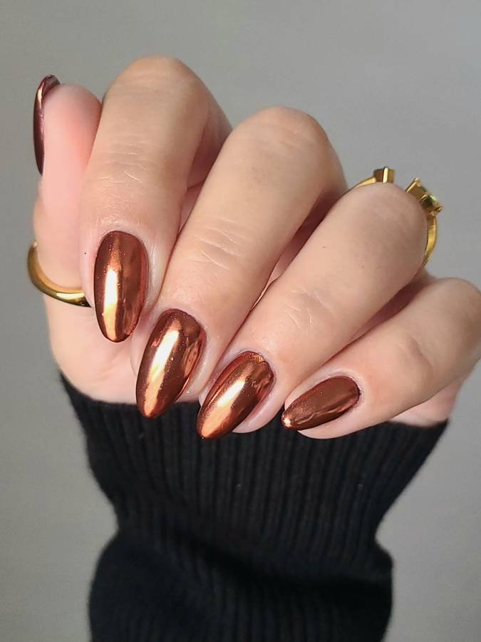 Glossy Copper Chrome Nails