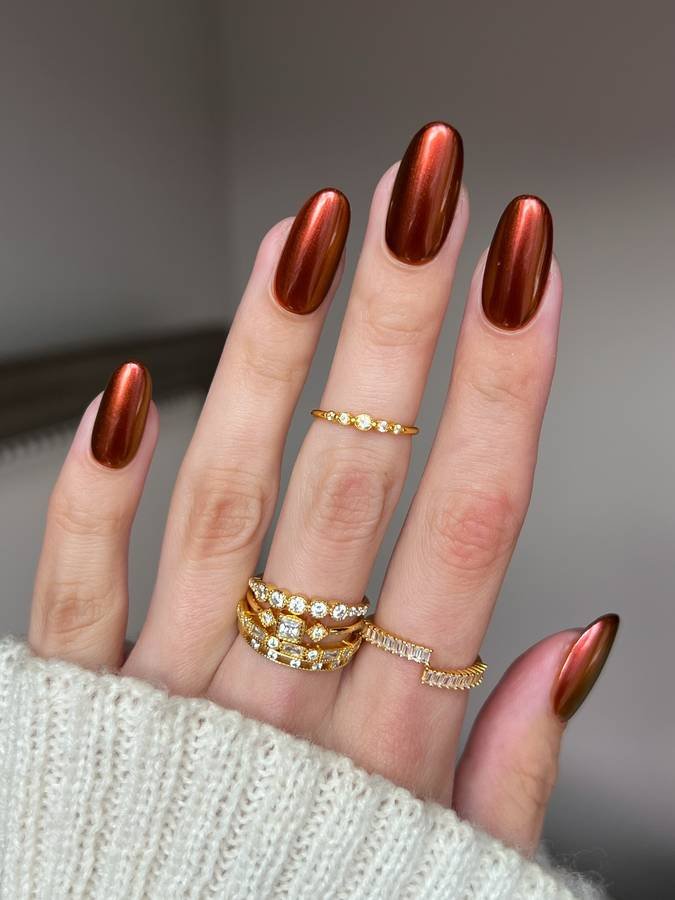 Metallic Copper Almond Nails