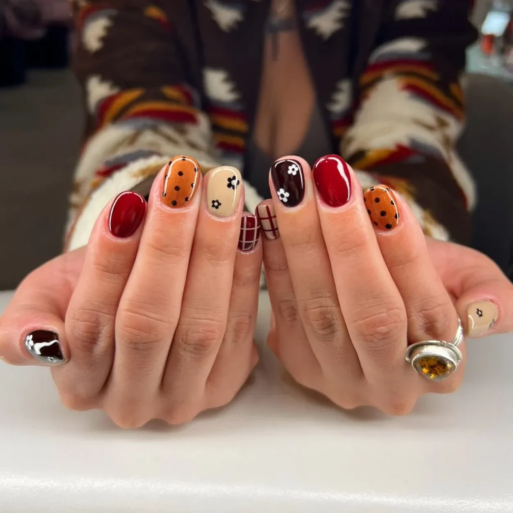 Mixed Fall Tones with Tiny Leaf and Plaid Accents
