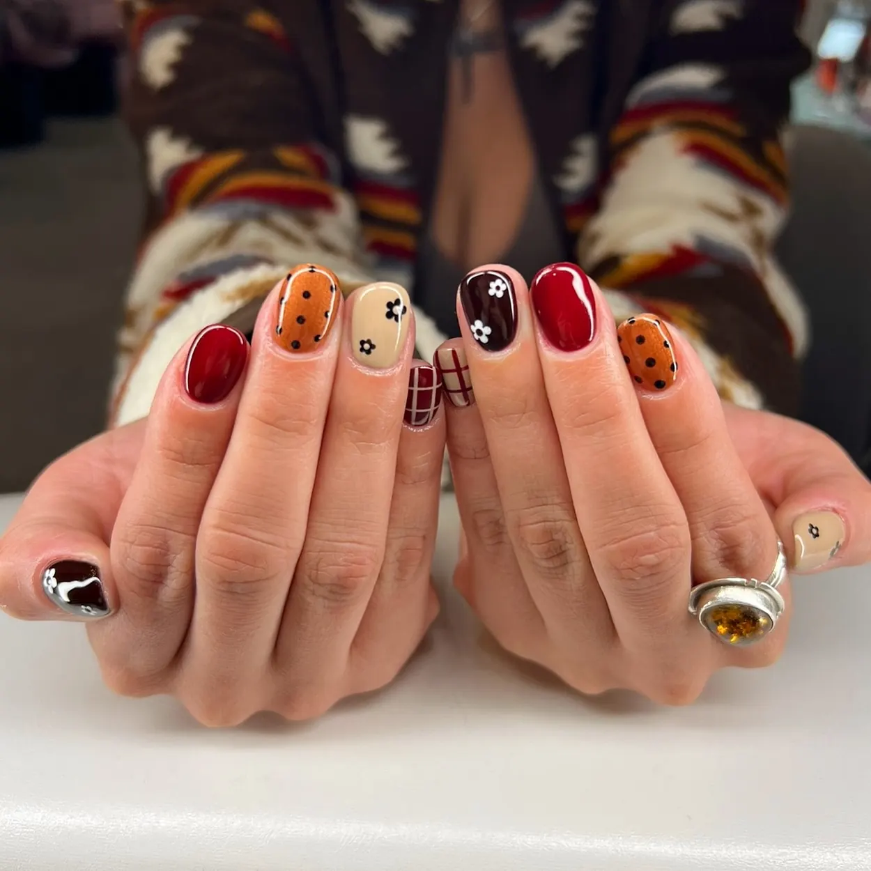 Mixed Fall Tones with Tiny Leaf and Plaid Accents