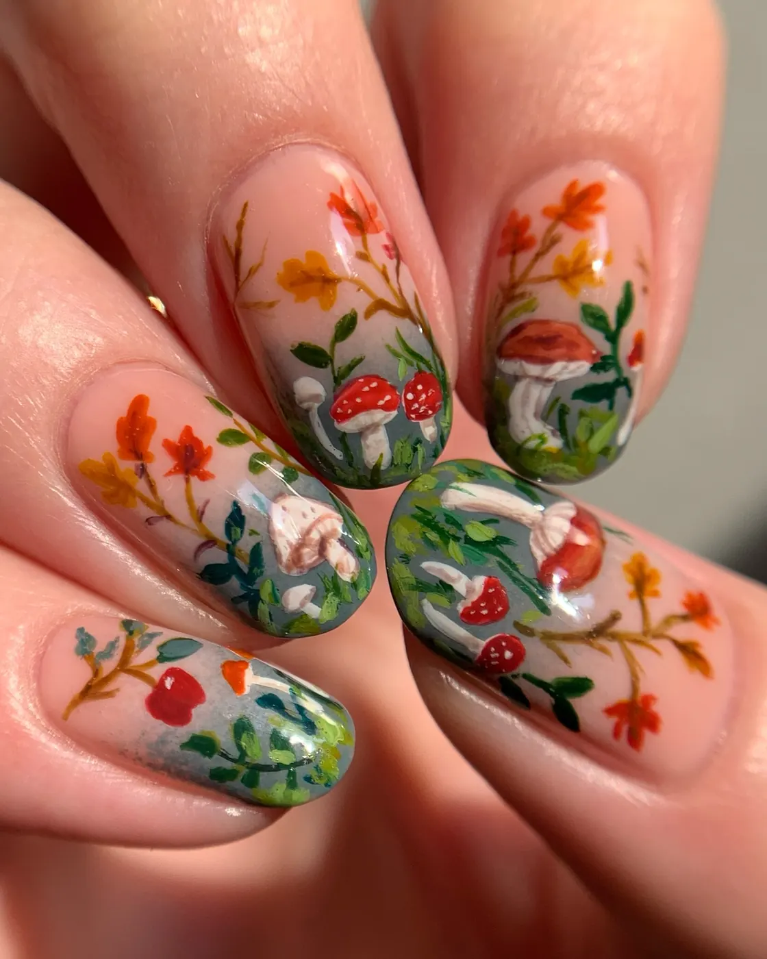 Colorful Botanical Floral Almond Nails