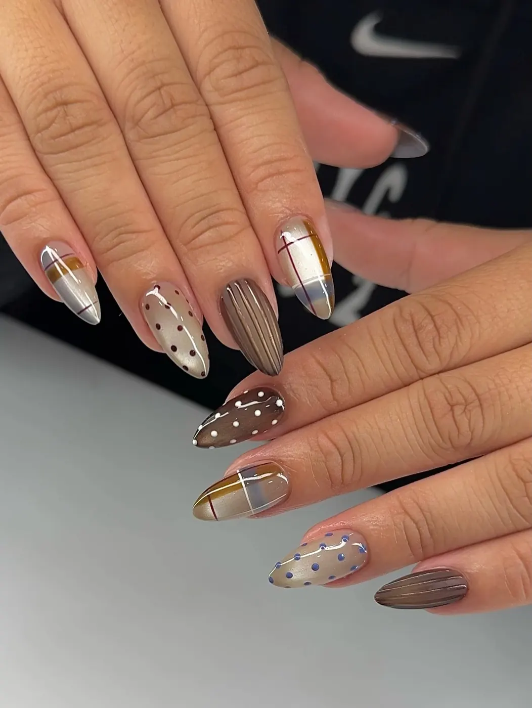 Sheer Neutral Nails with Metallic and Botanical Details