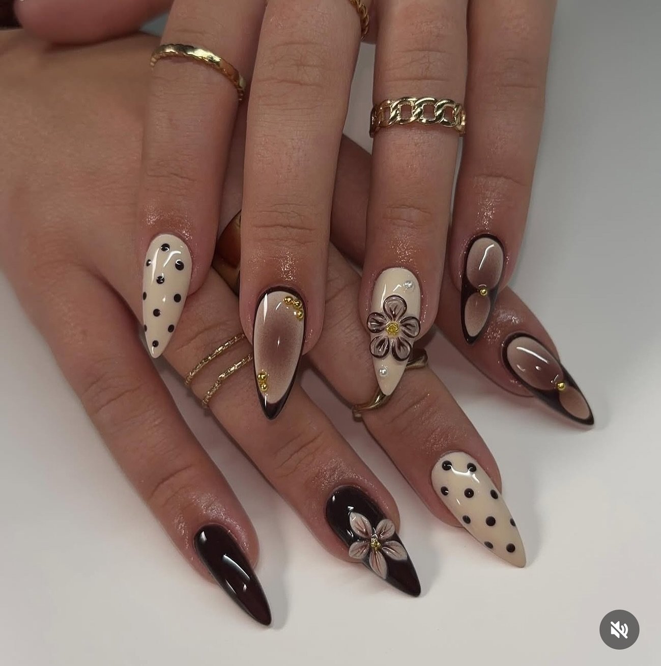 Red Nails with Blue and White Floral Details